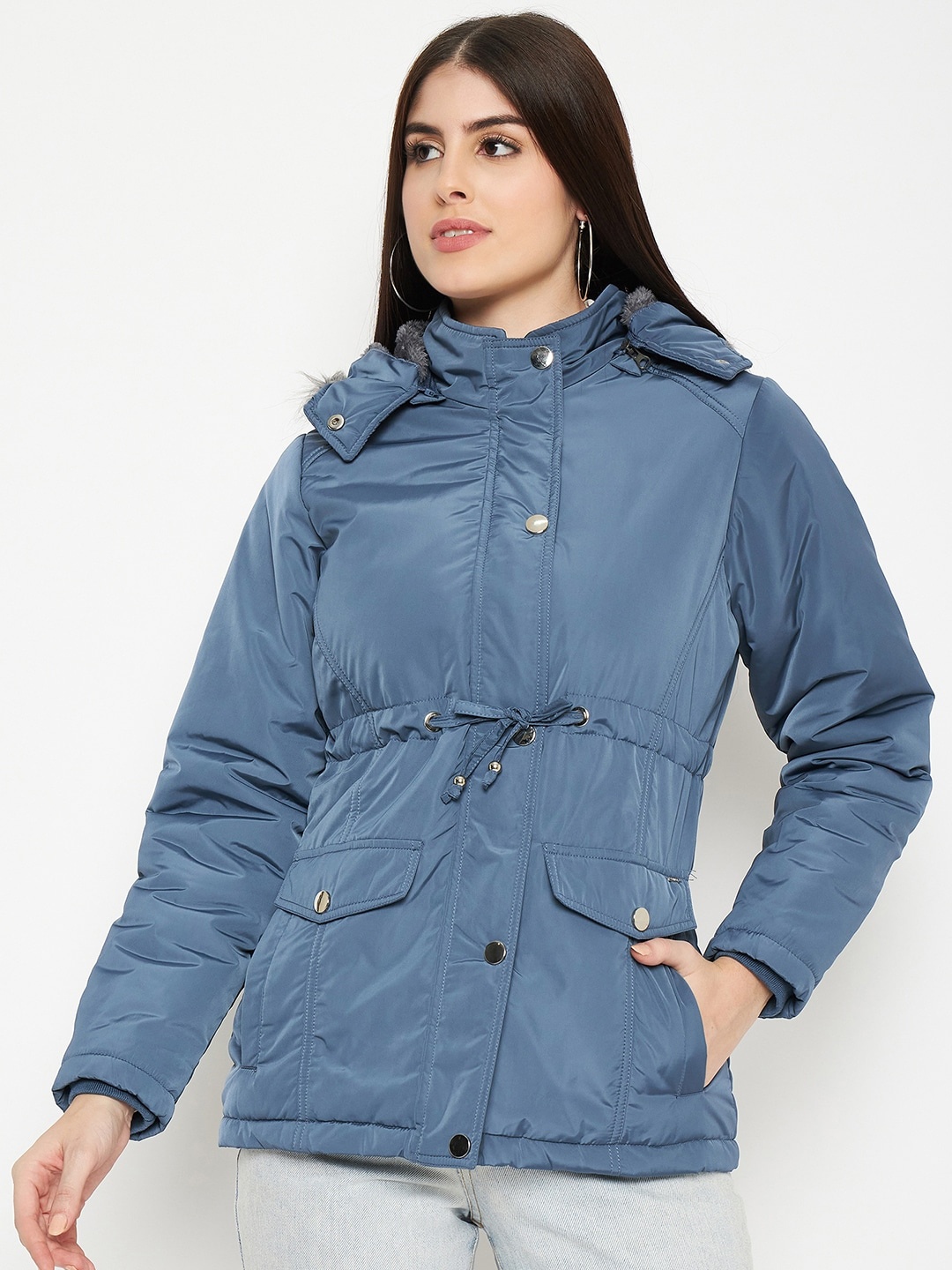 

Okane Lightweight Hooded Longline Parka Jacket, Blue