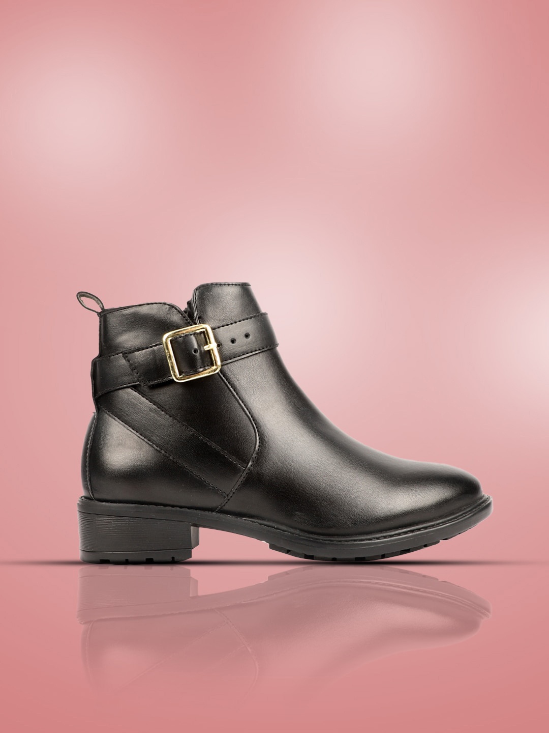 

Carlton London Women Buckle Detail Block-Heeled Mid-Top Regular Boots, Black