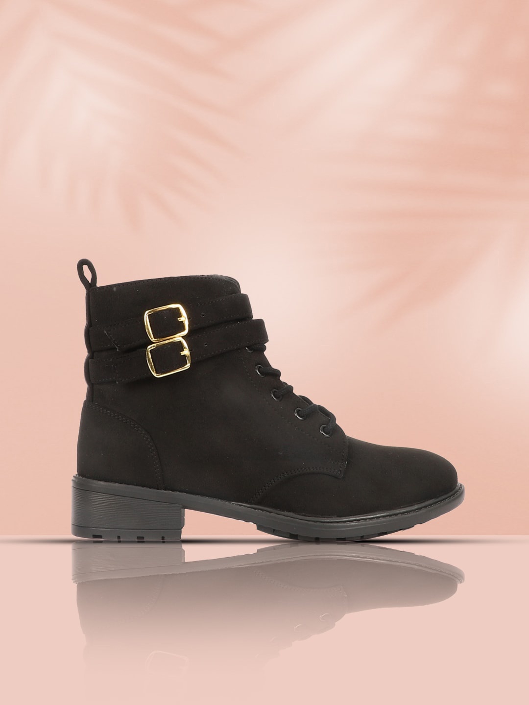 

Carlton London Women Buckle Detail Block-Heeled Mid-Top Regular Boots, Black