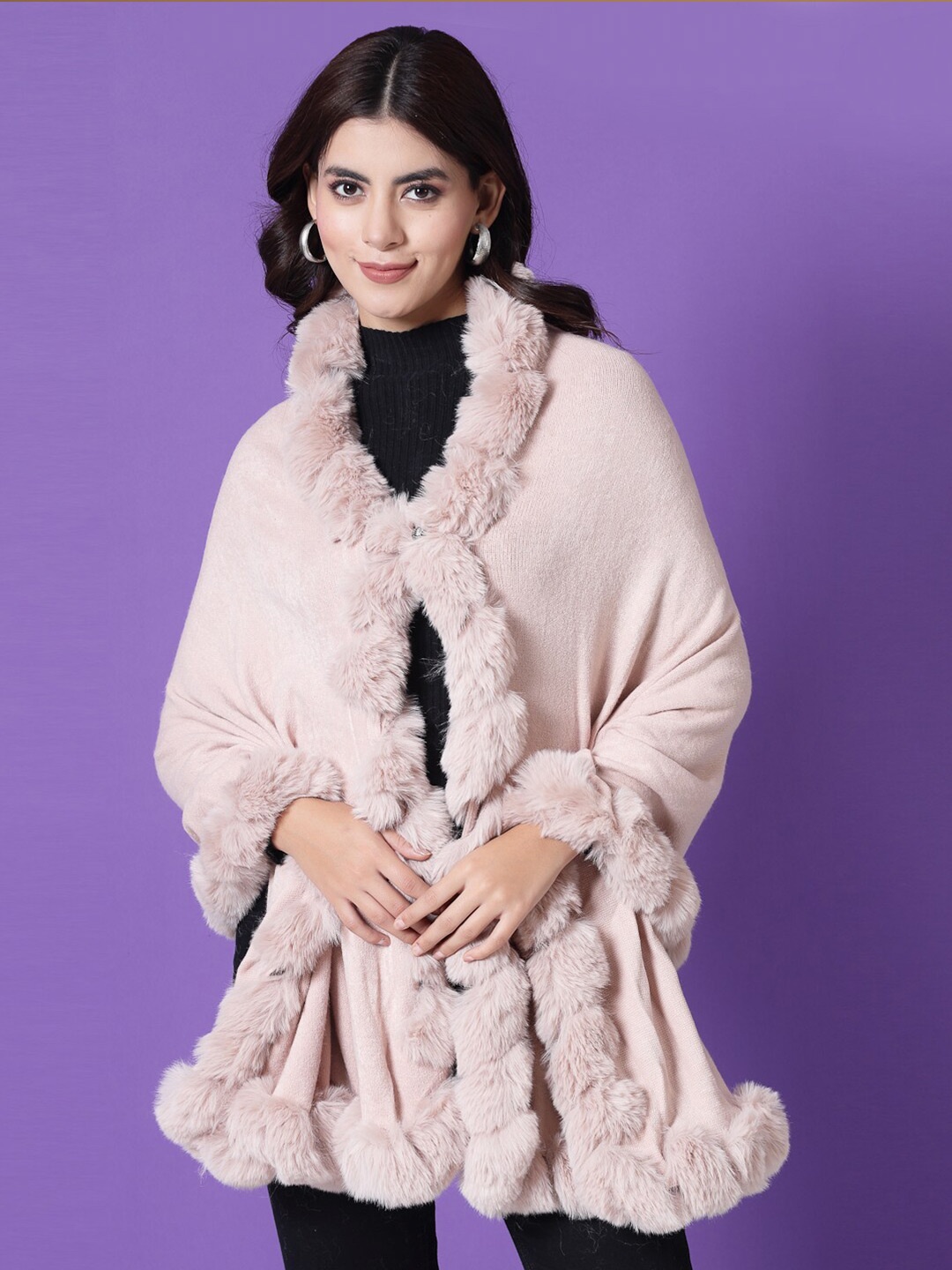 

Mafadeny V-Neck Longline Poncho, Peach