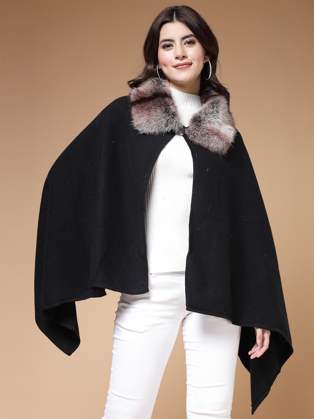 

Mafadeny V-Neck Longline Poncho, Black