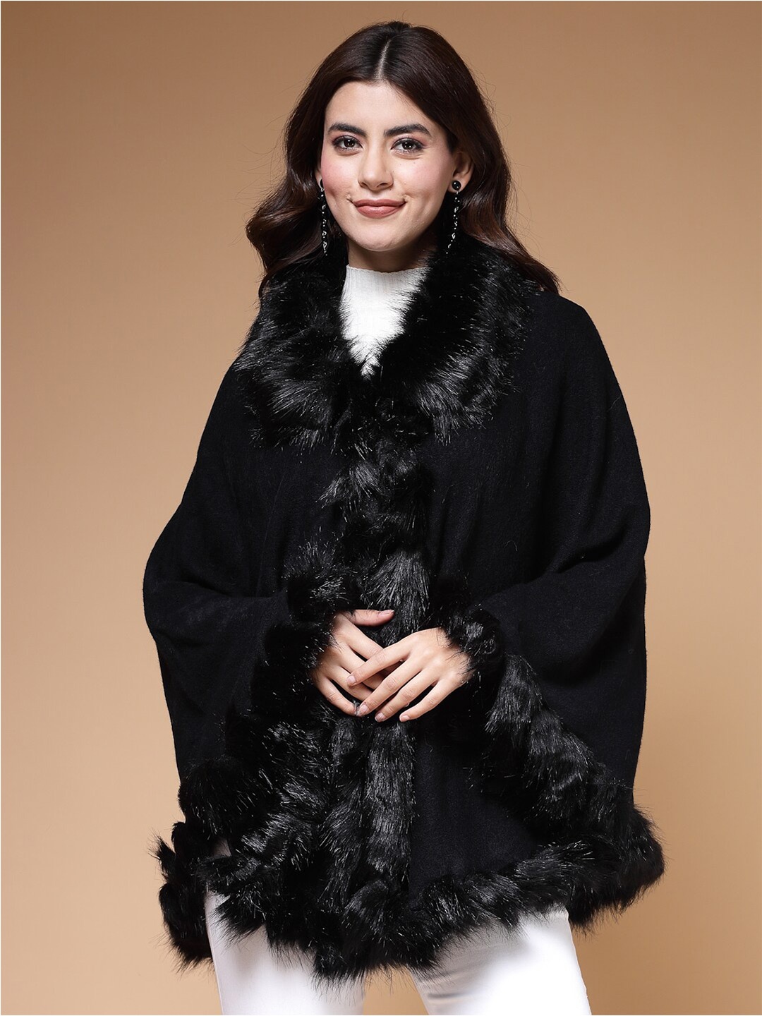 

Mafadeny V-Neck Longline Poncho, Black