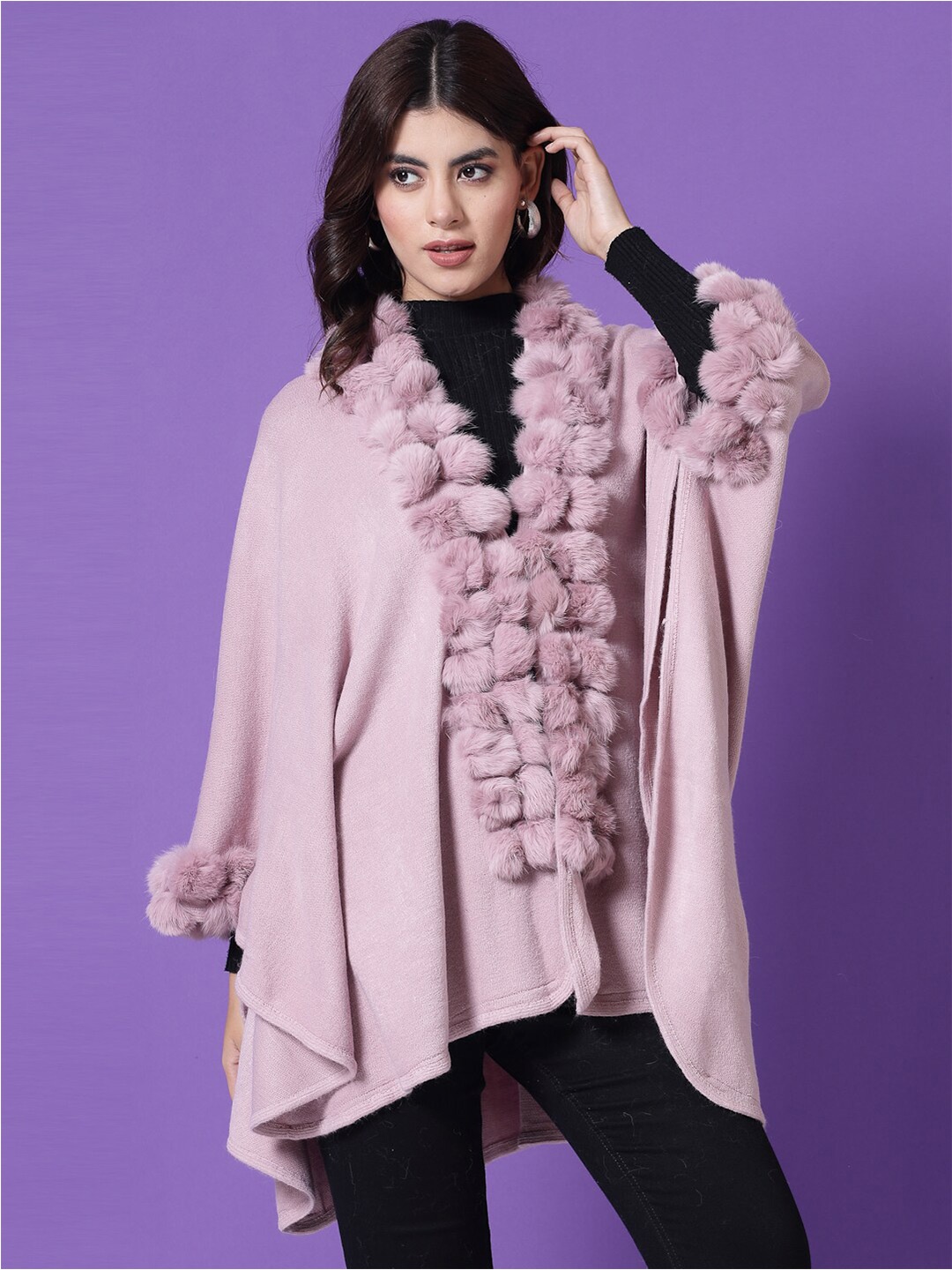 

Mafadeny V-Neck Longline Poncho, Mauve