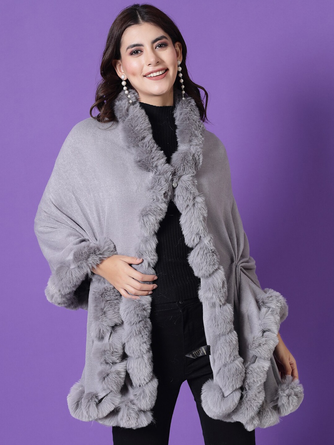 

Mafadeny V-Neck Longline Poncho, Grey