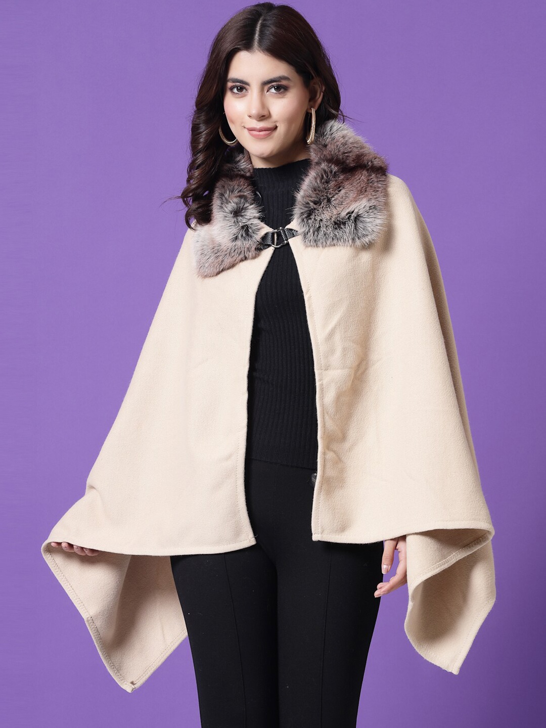 

Mafadeny V-Neck Longline Poncho, Beige