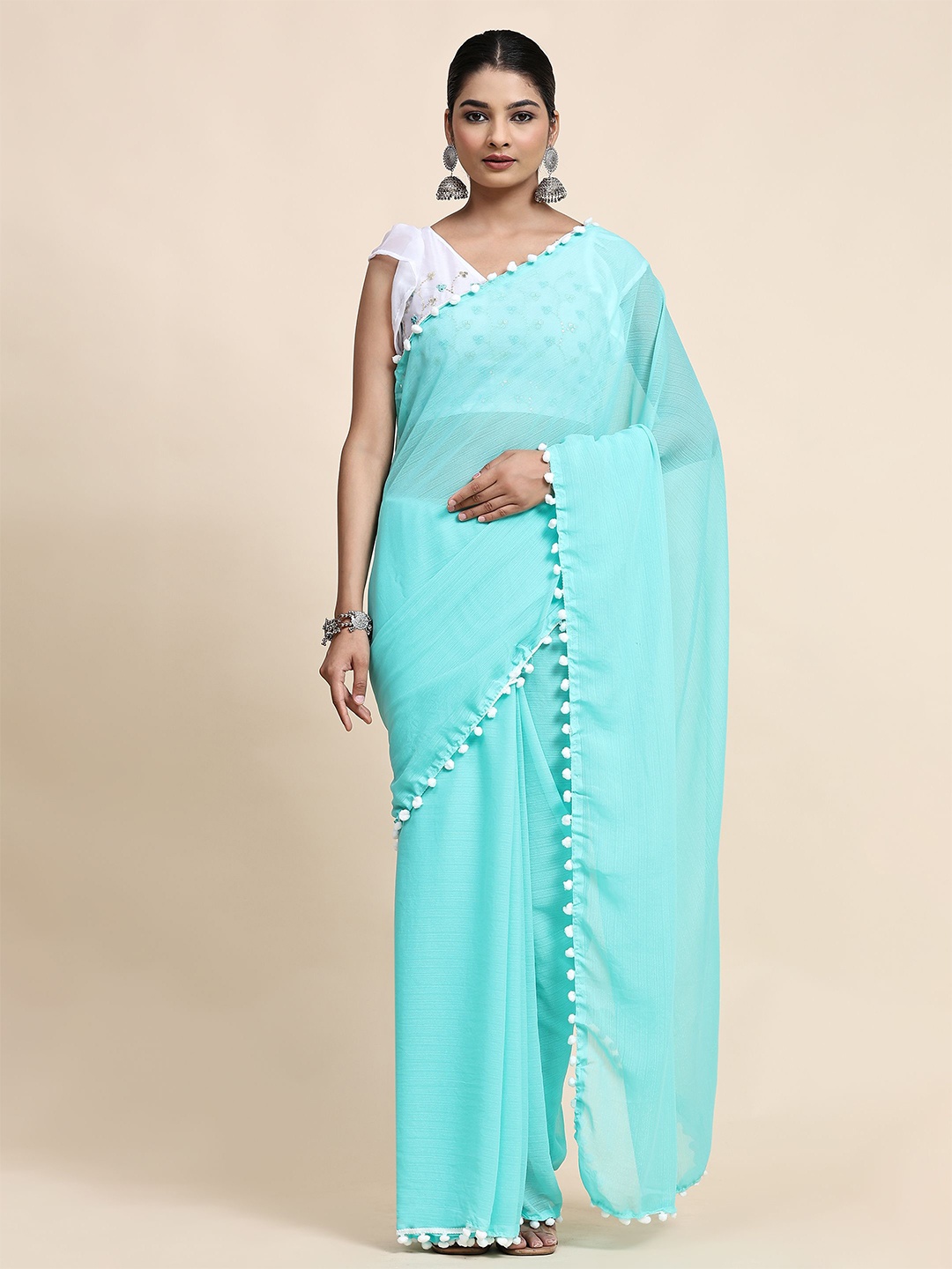 

Vastrasky Global Blue Pure Chiffon Saree