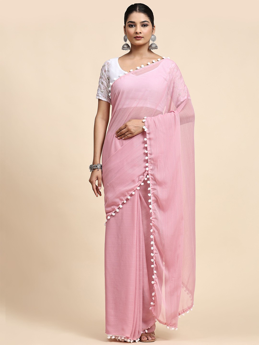 

Vastrasky Global Green Pure Chiffon Saree