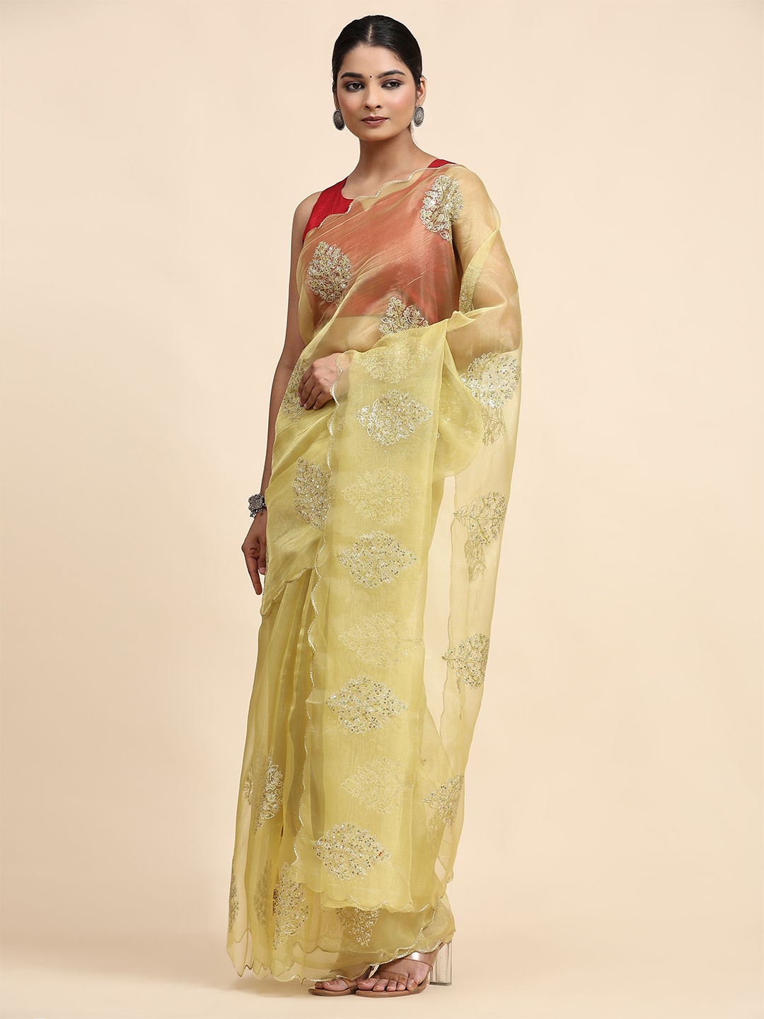 

Vastrasky Global Embroidered Organza Saree, Green