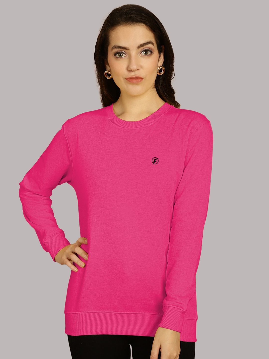 

Friskers Round Neck Cotton Fleece Pullover, Pink