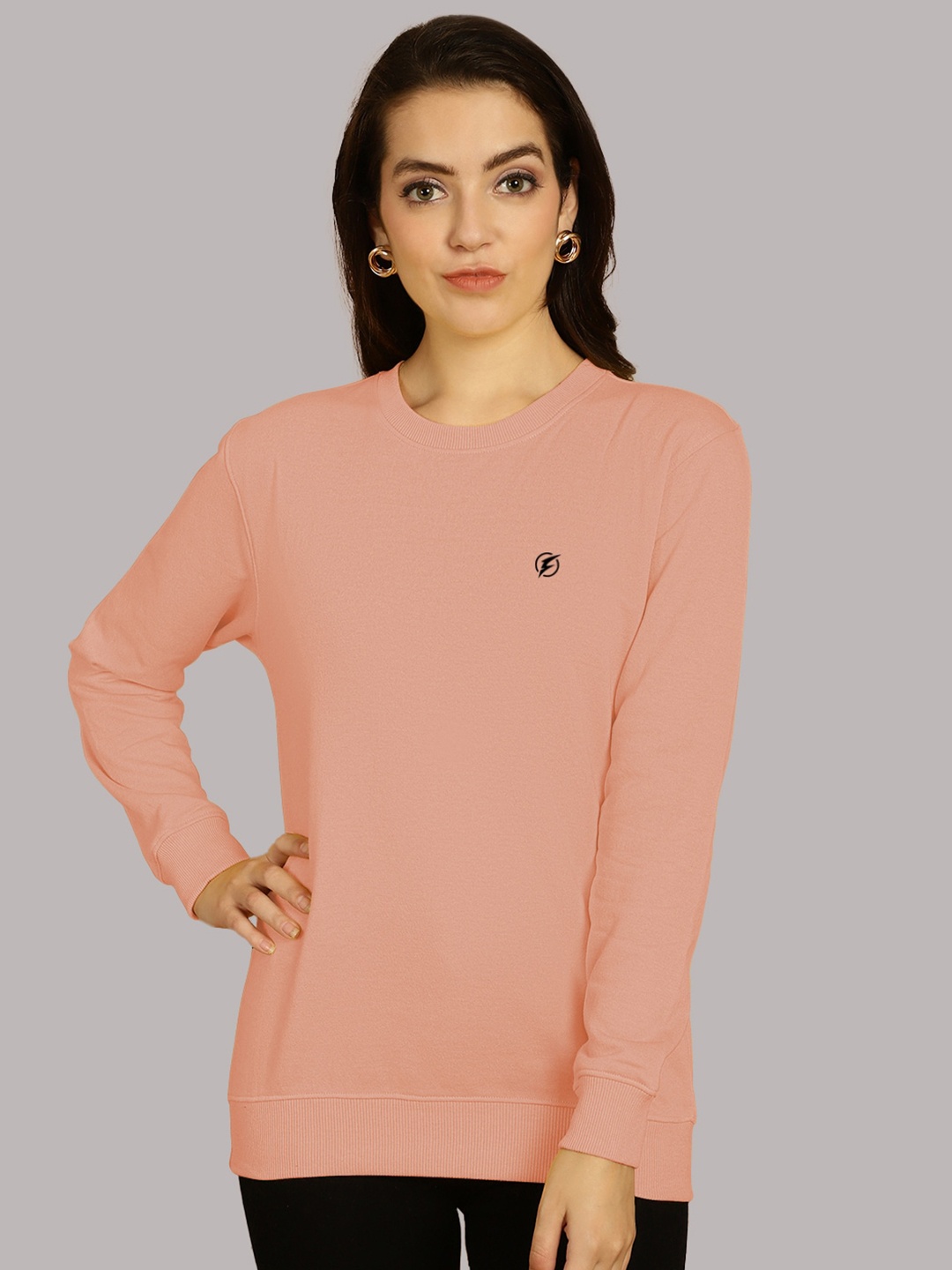 

Friskers Round Neck Cotton Fleece Pullover, Coral