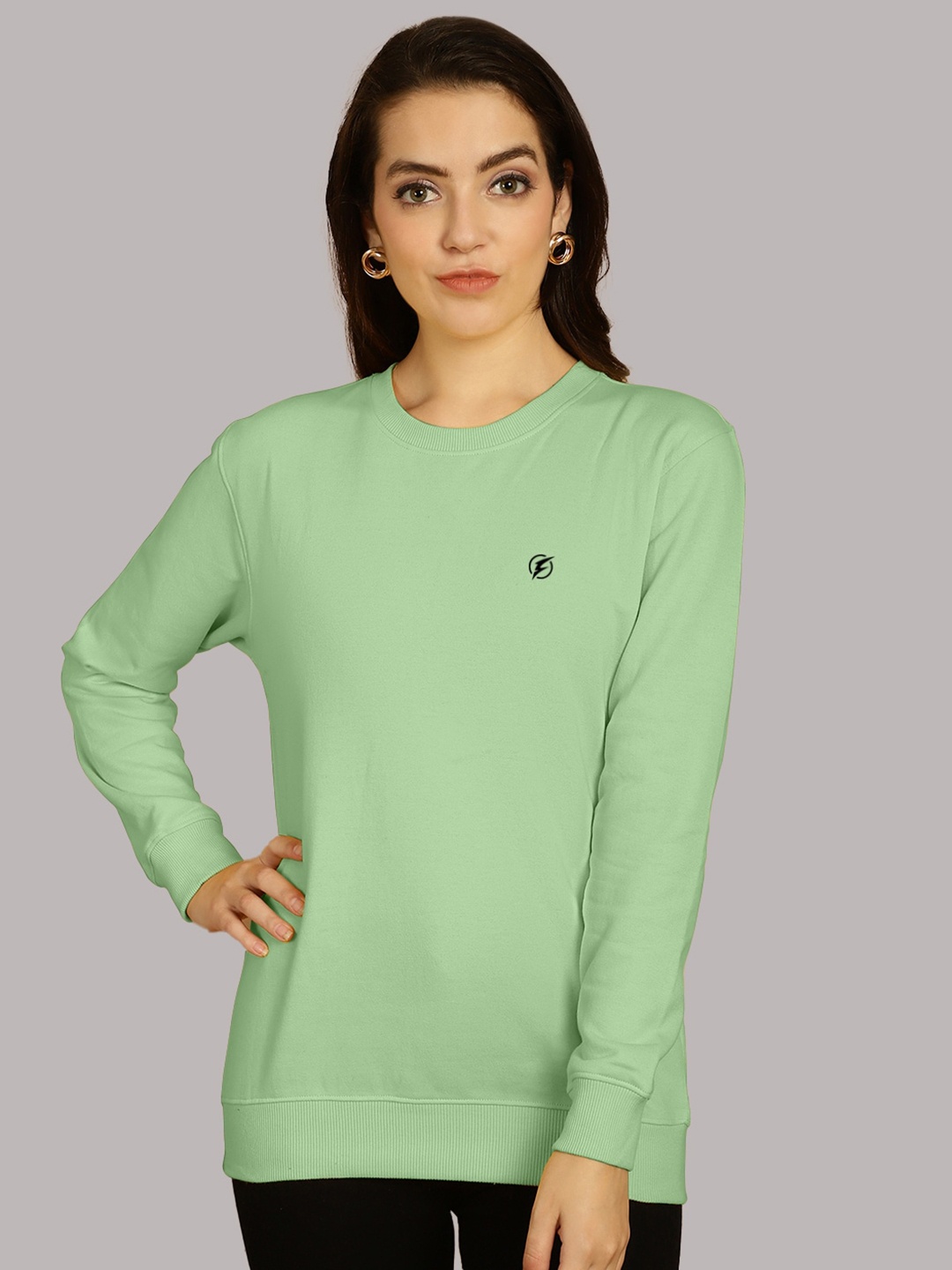 

Friskers Round Neck Cotton Fleece Pullover, Sea green