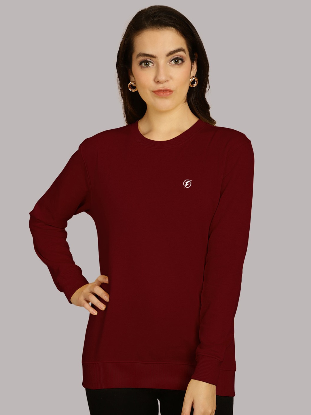 

Friskers Round Neck Cotton Fleece Pullover, Maroon