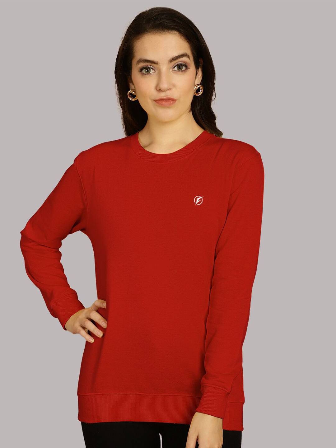 

Friskers Round Neck Cotton Fleece Pullover, Red