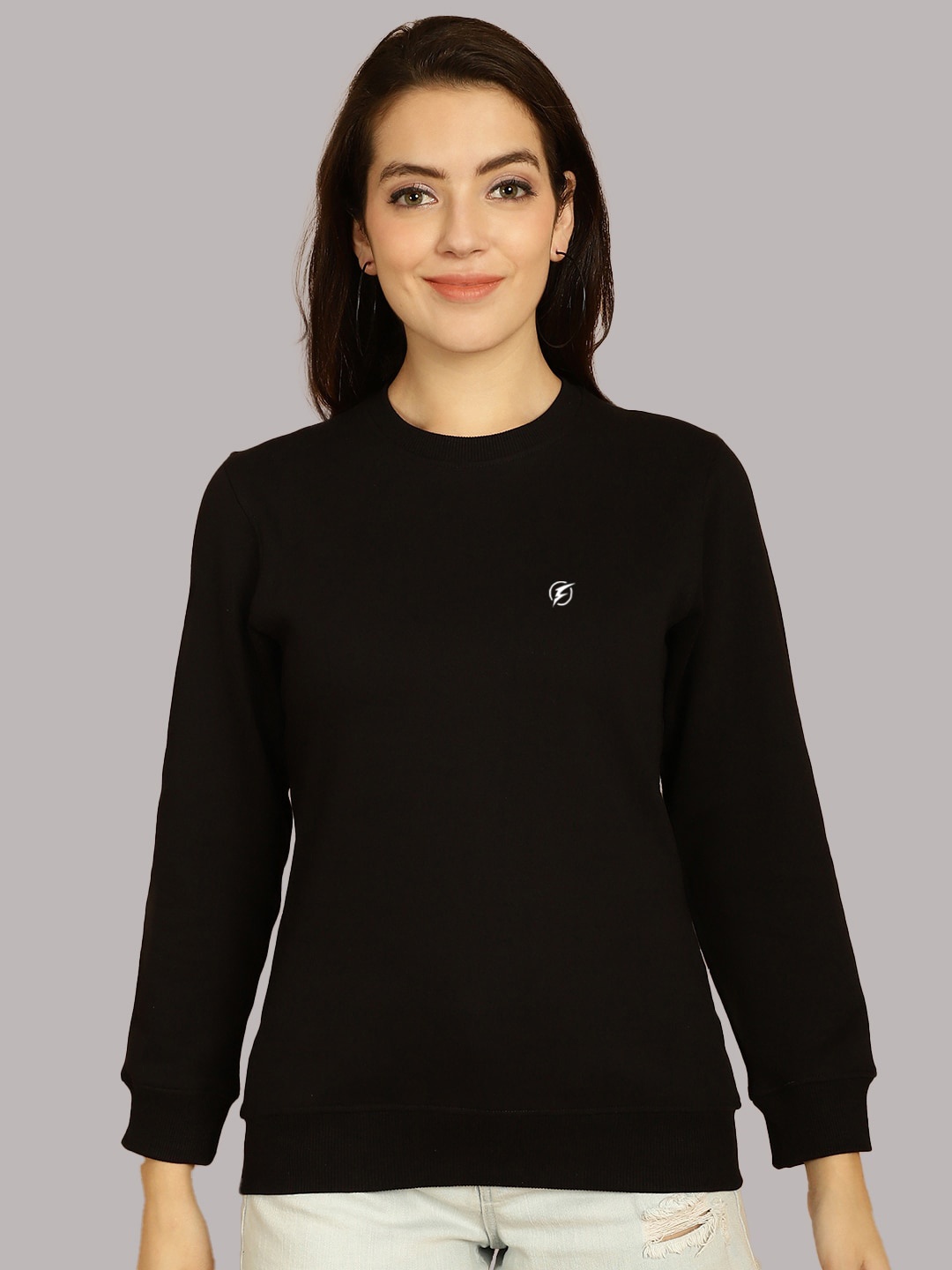 

Friskers Round Neck Cotton Fleece Pullover, Black