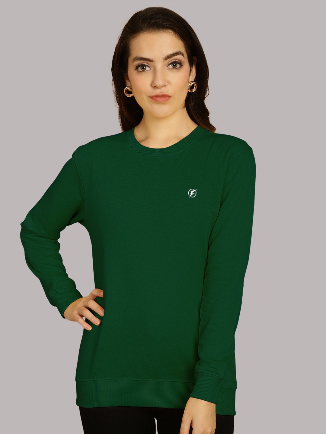 

Friskers Round Neck Cotton Fleece Sweatshirt, Green