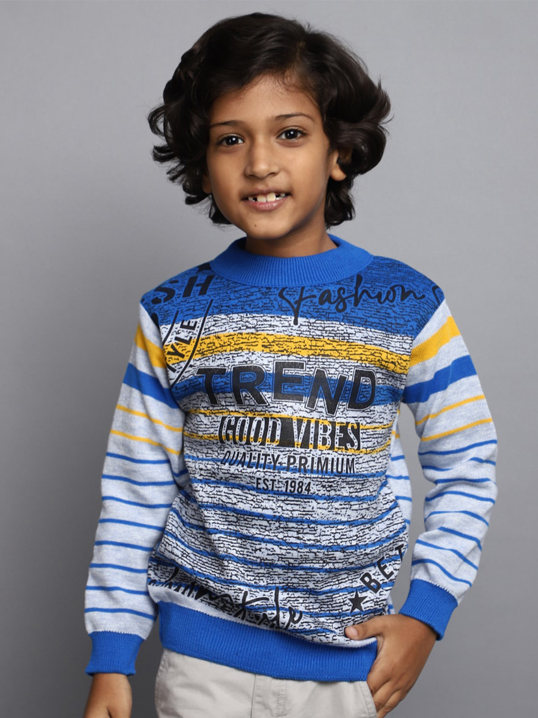 

V-Mart Boys Striped Acrylic Pullover, Blue