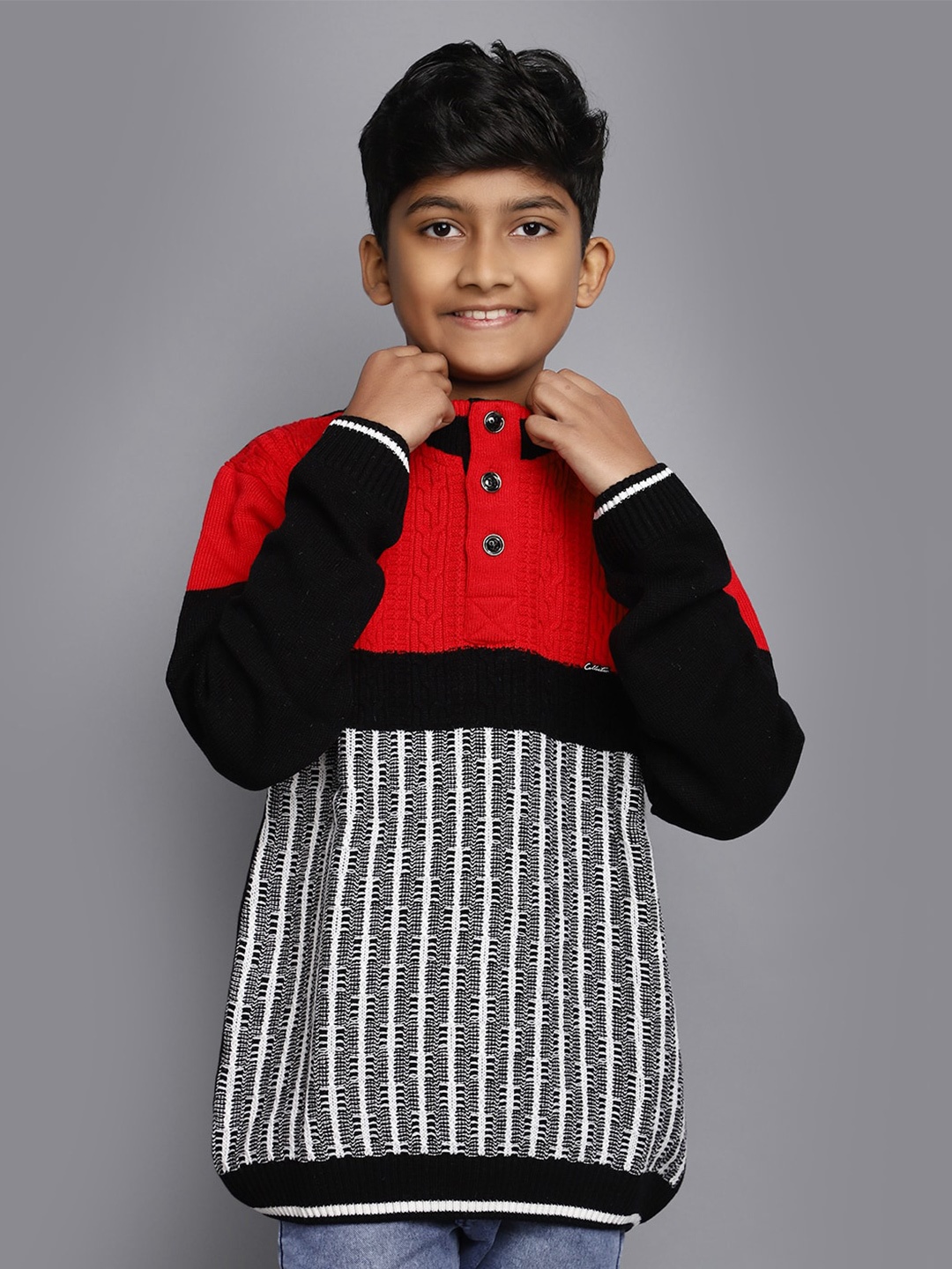 

V-Mart Boys Striped Wool Pullover, Red