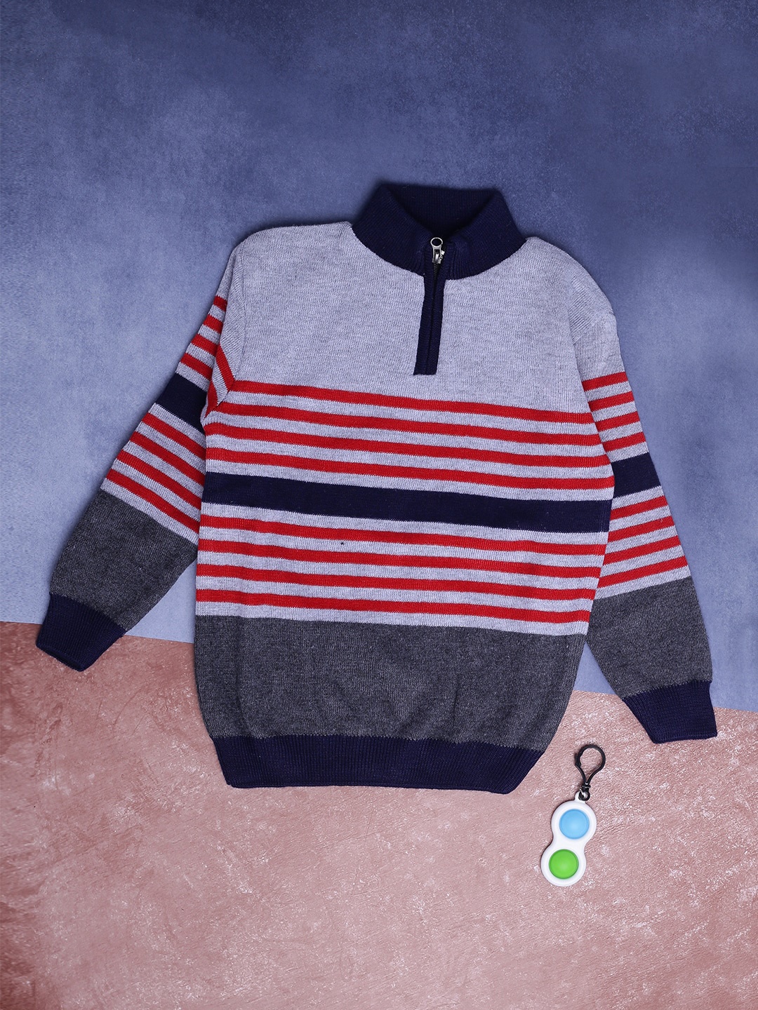 

V-Mart Boys Striped Acrylic Pullover, Grey