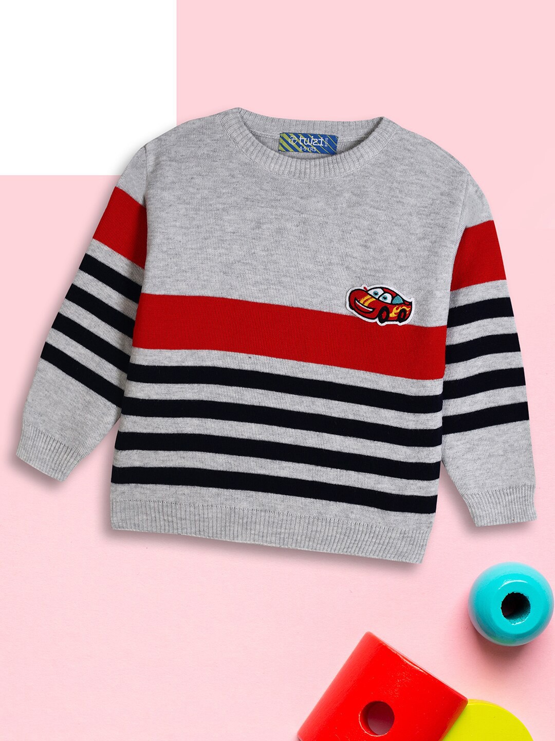 

V-Mart Boys Striped Round Neck Acrylic Pullover, Grey
