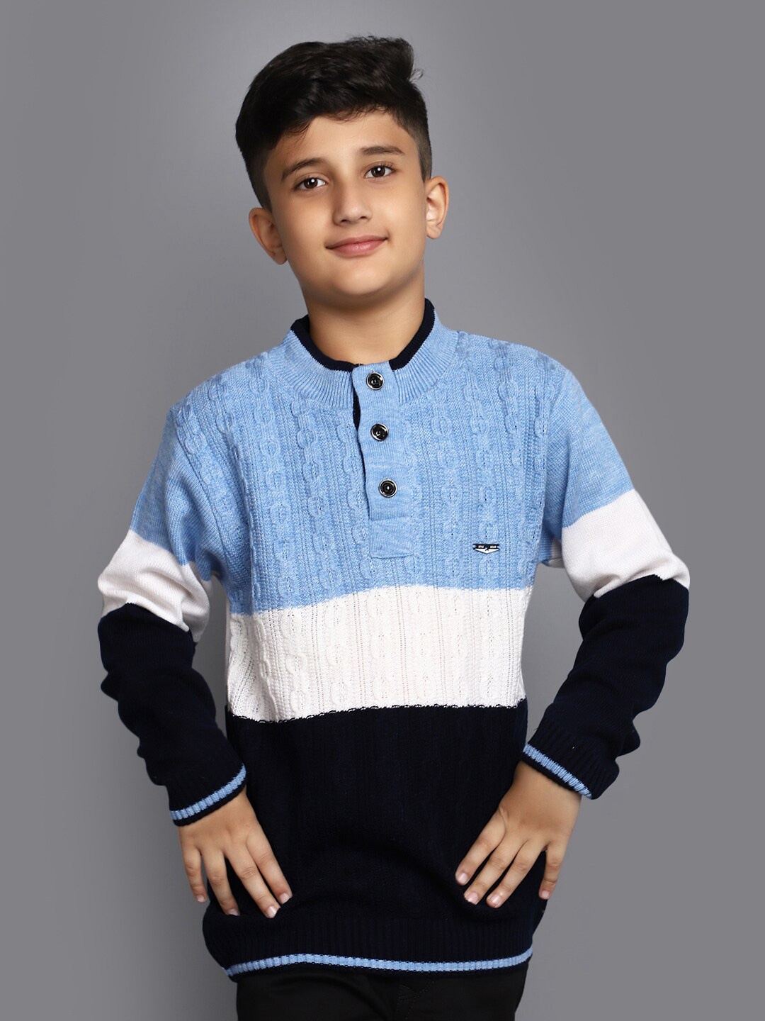 

V-Mart Boys Colourblocked Wool Pullover, Blue