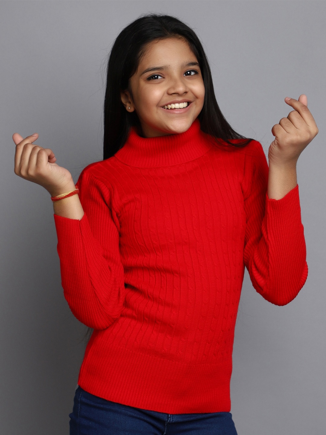 

V-Mart Girls Cable Knit Turtle Neck Long Sleeves Acrylic Pullover Sweater, Red