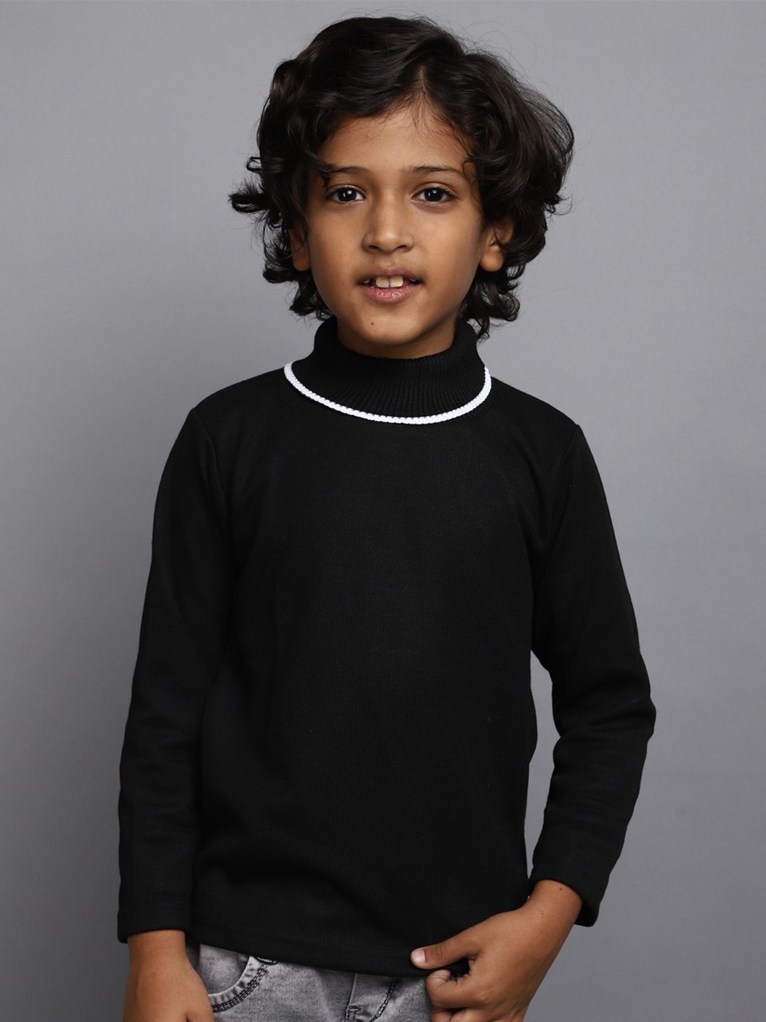 

V-Mart Boys Turtle Neck Acrylic Pullover, Black