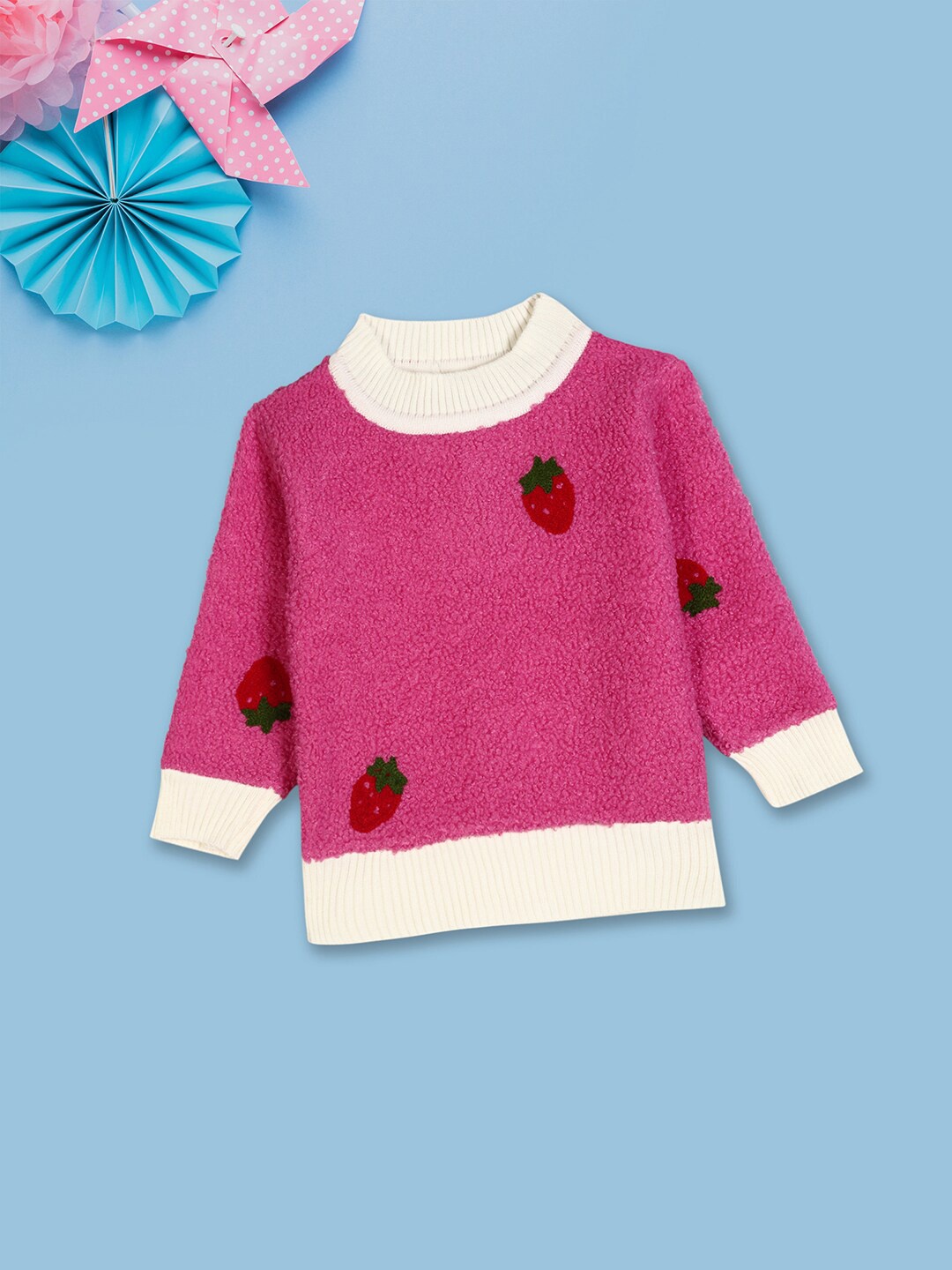 

V-Mart Infants Knitted Self Design Sherpa Pullover, Pink