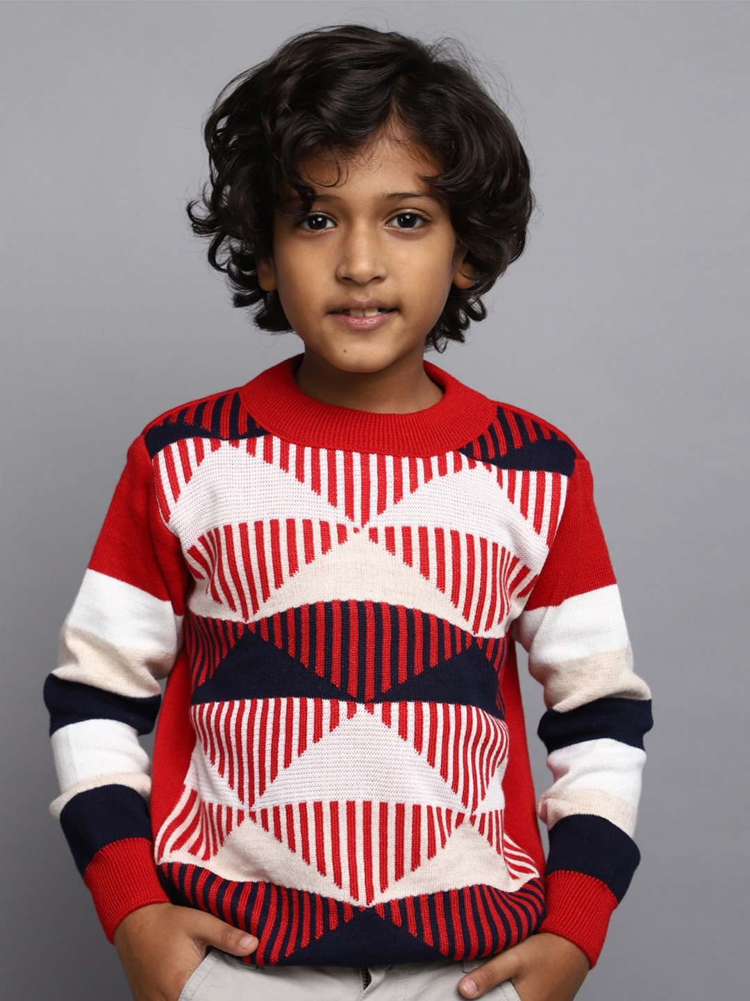 

V-Mart Boys Geometric Printed Acrylic Pullover Sweater, Red