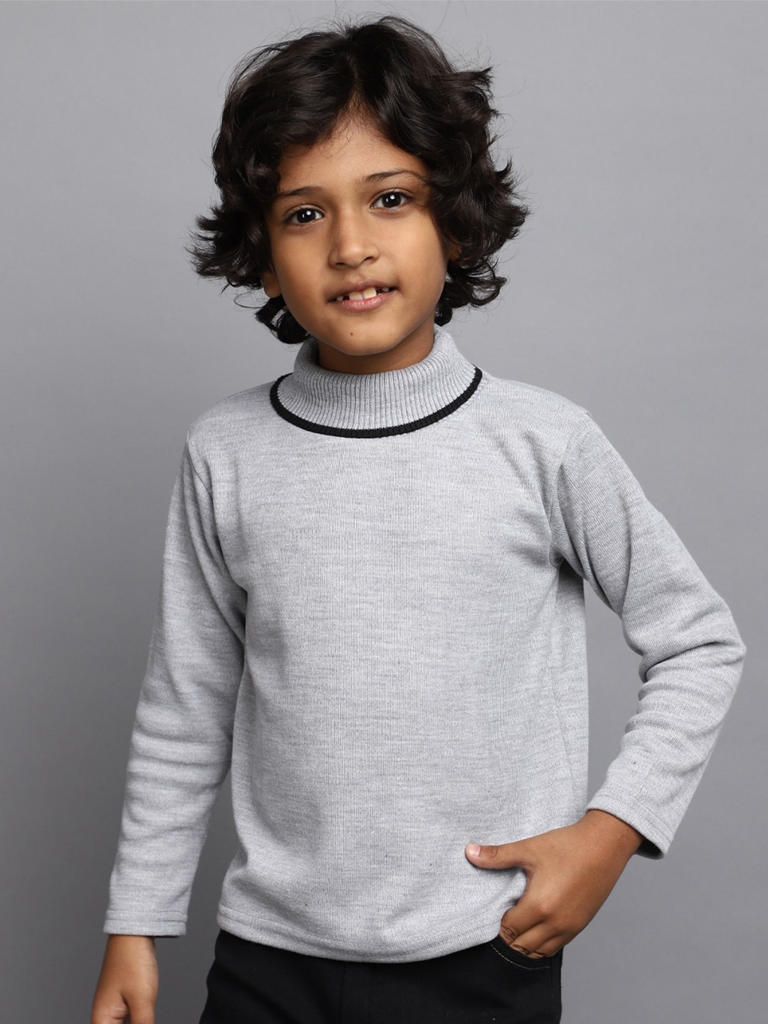 

V-Mart Boys Turtle Neck Acrylic Pullover Sweater, Grey