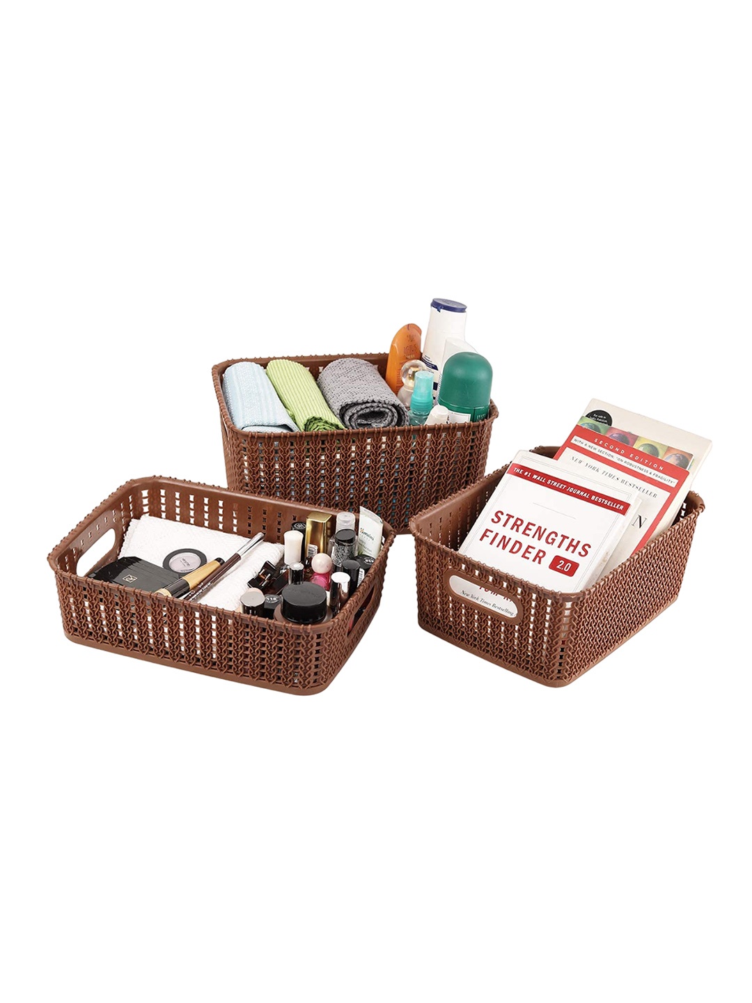 

Cello Knit Style 3 Pieces Brown Small Baskets Without Lid