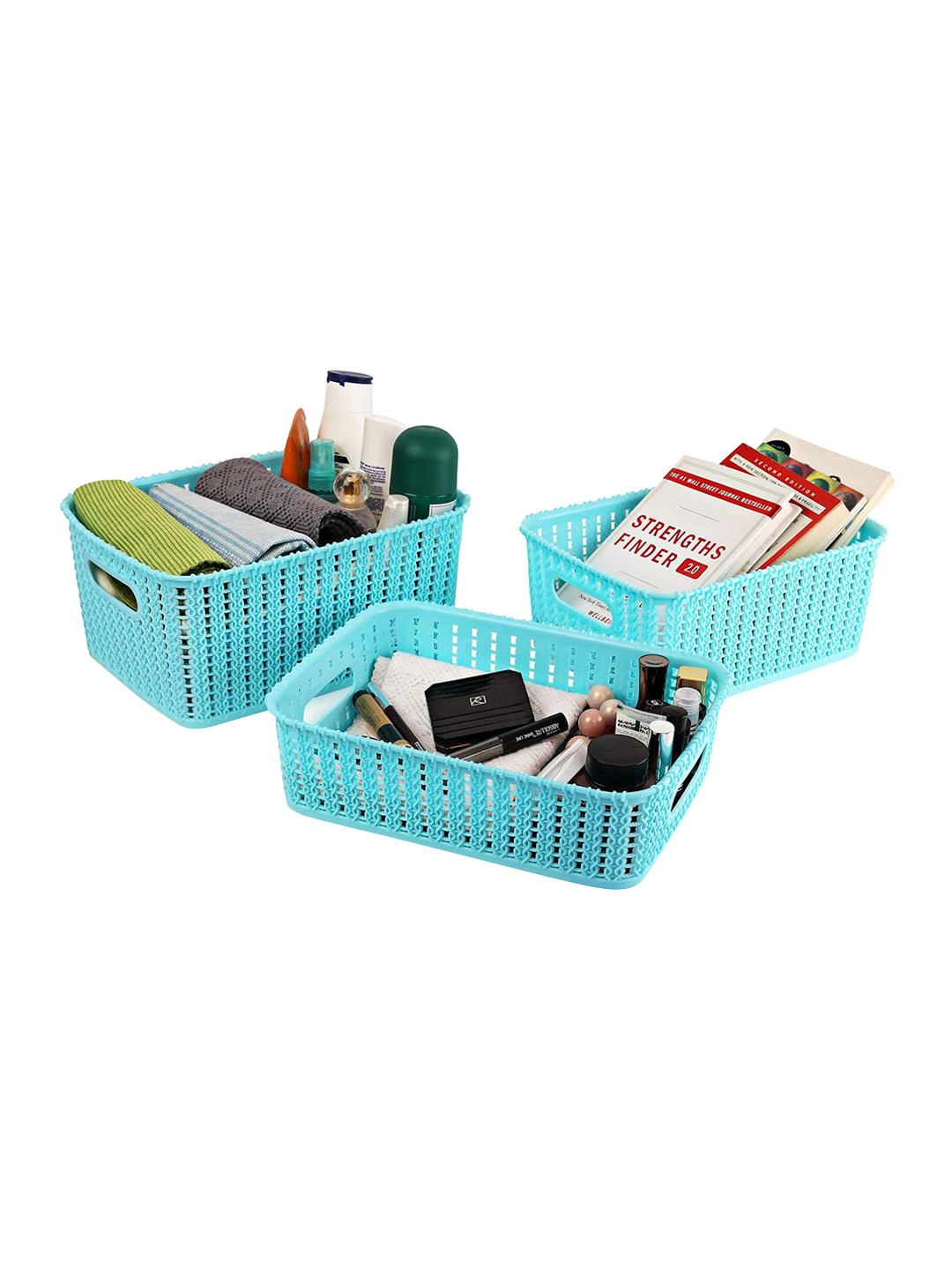 

Cello Knit Style 3 Pieces Small Baskets Without Lid, Blue