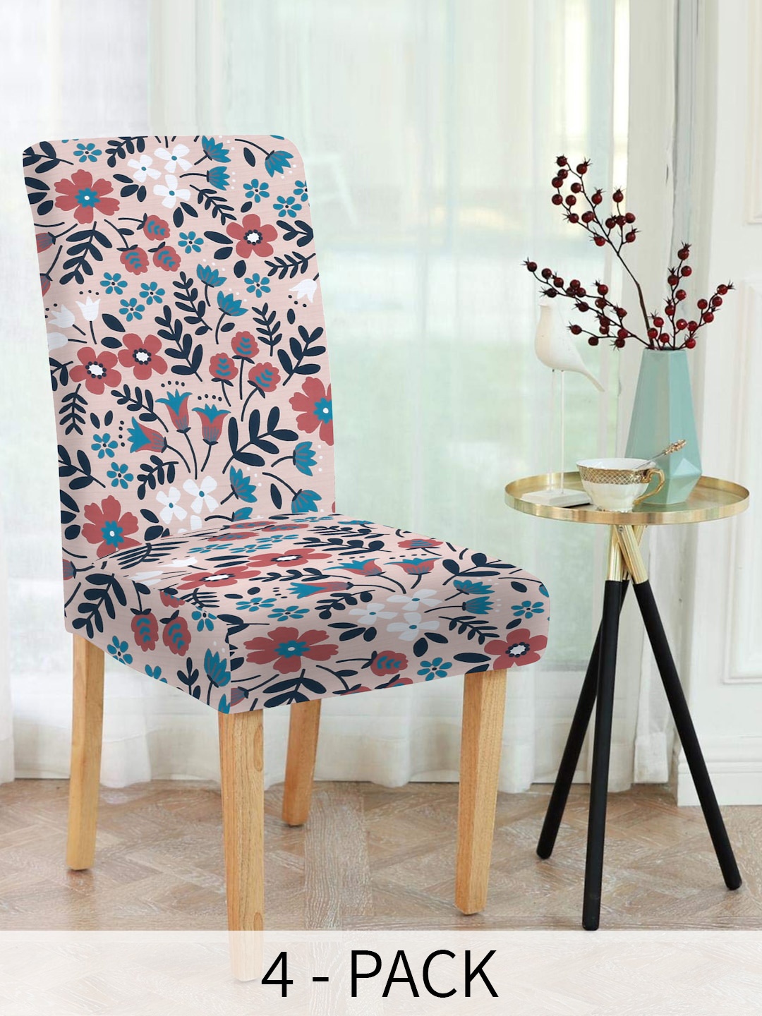 

Slushy Mushy Beige & Black 4 Pieces Floral Printed Chair Covers