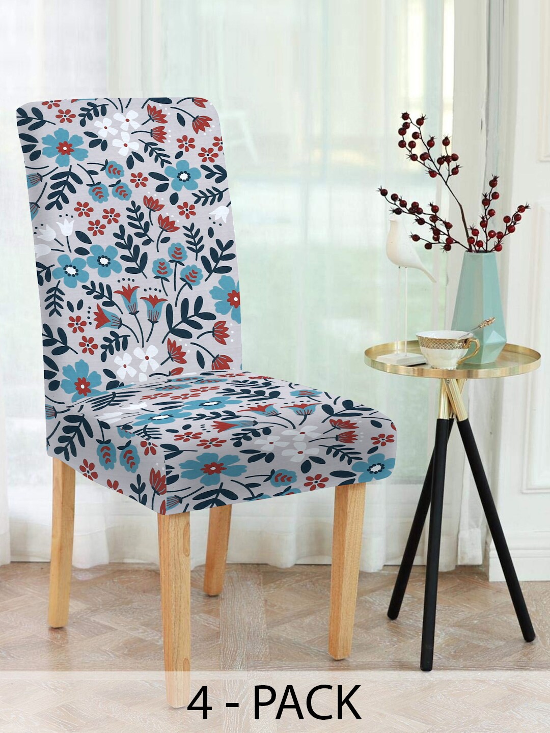 

Slushy Mushy Grey & Black 4 Pieces Floral Printed Chair Covers
