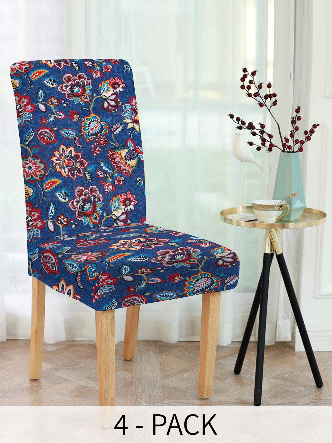 

Slushy Mushy Blue and Red 4 Pieces Floral Printed Chair Covers