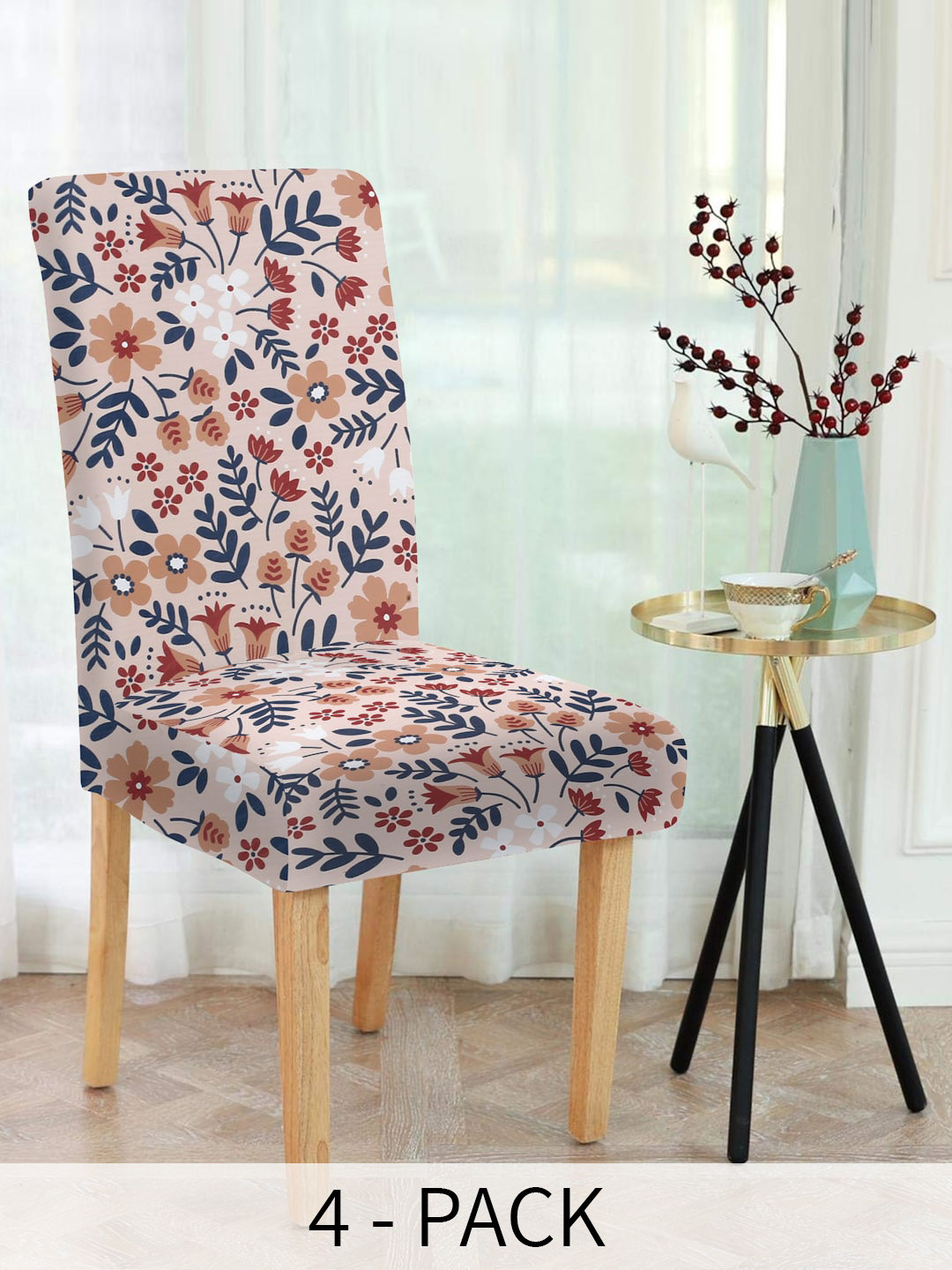 

Slushy Mushy Beige & Navy Blue 4 Pieces Floral Printed Chair Covers