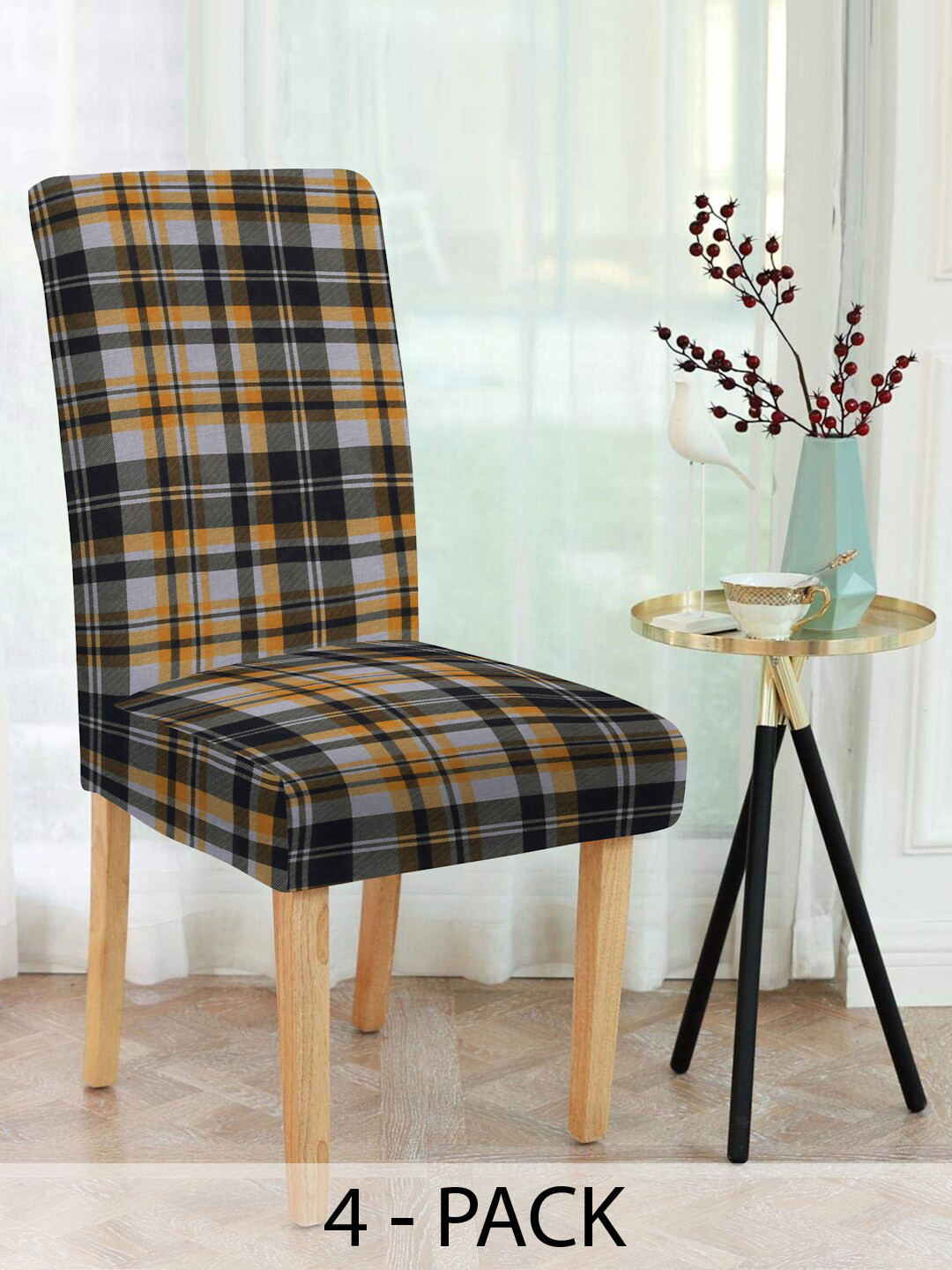 

Slushy Mushy Yellow & Black 4-Pieces Checked Chair Covers