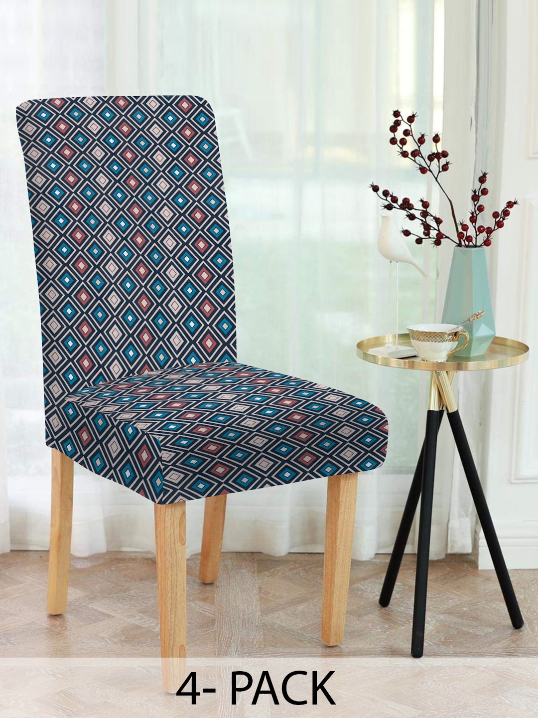 

Slushy Mushy Blue Red 4 Pieces Check Printed Chair Covers
