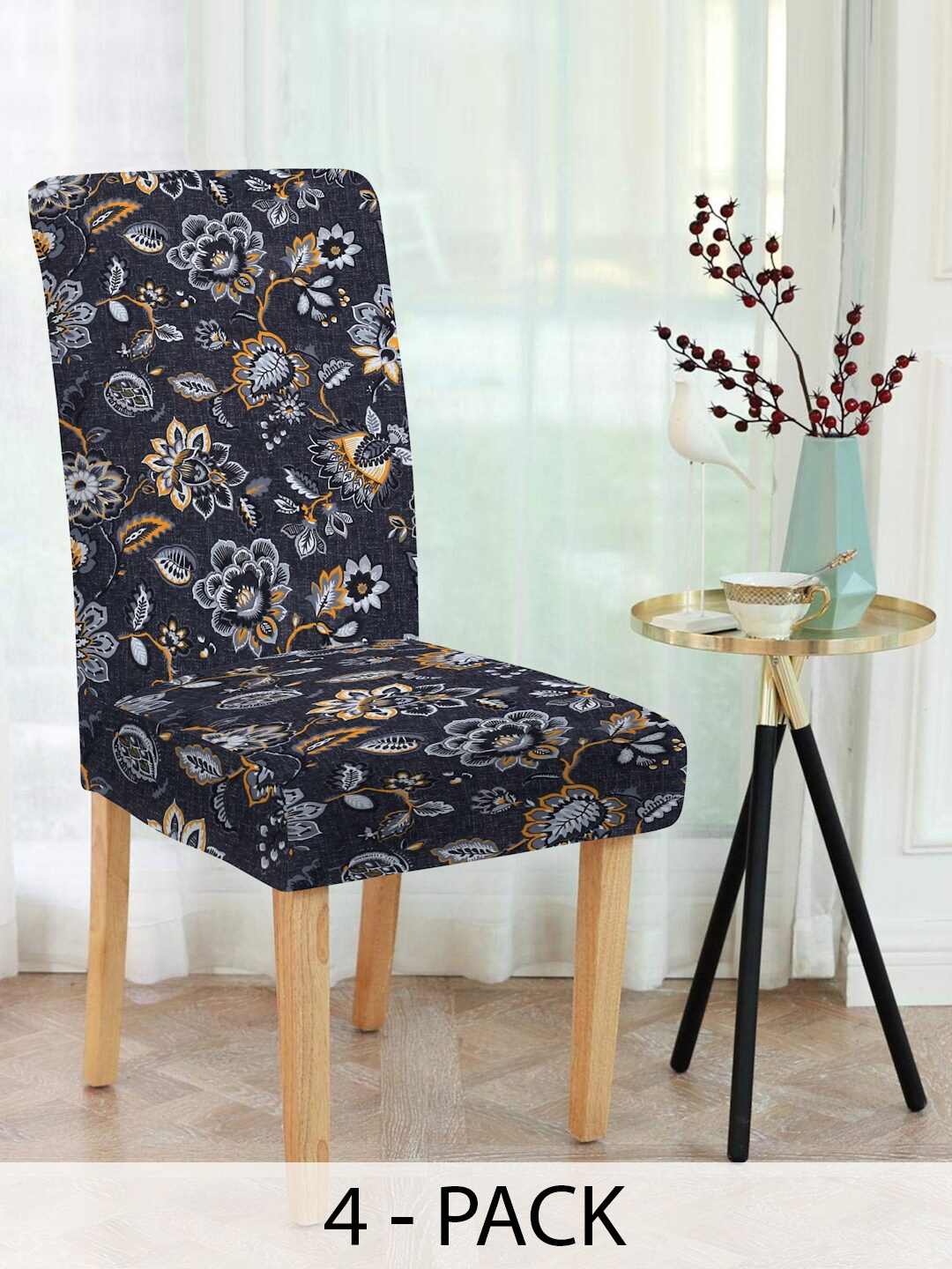 

Slushy Mushy Black & Grey 4 pieces Floral Printed Chair Covers