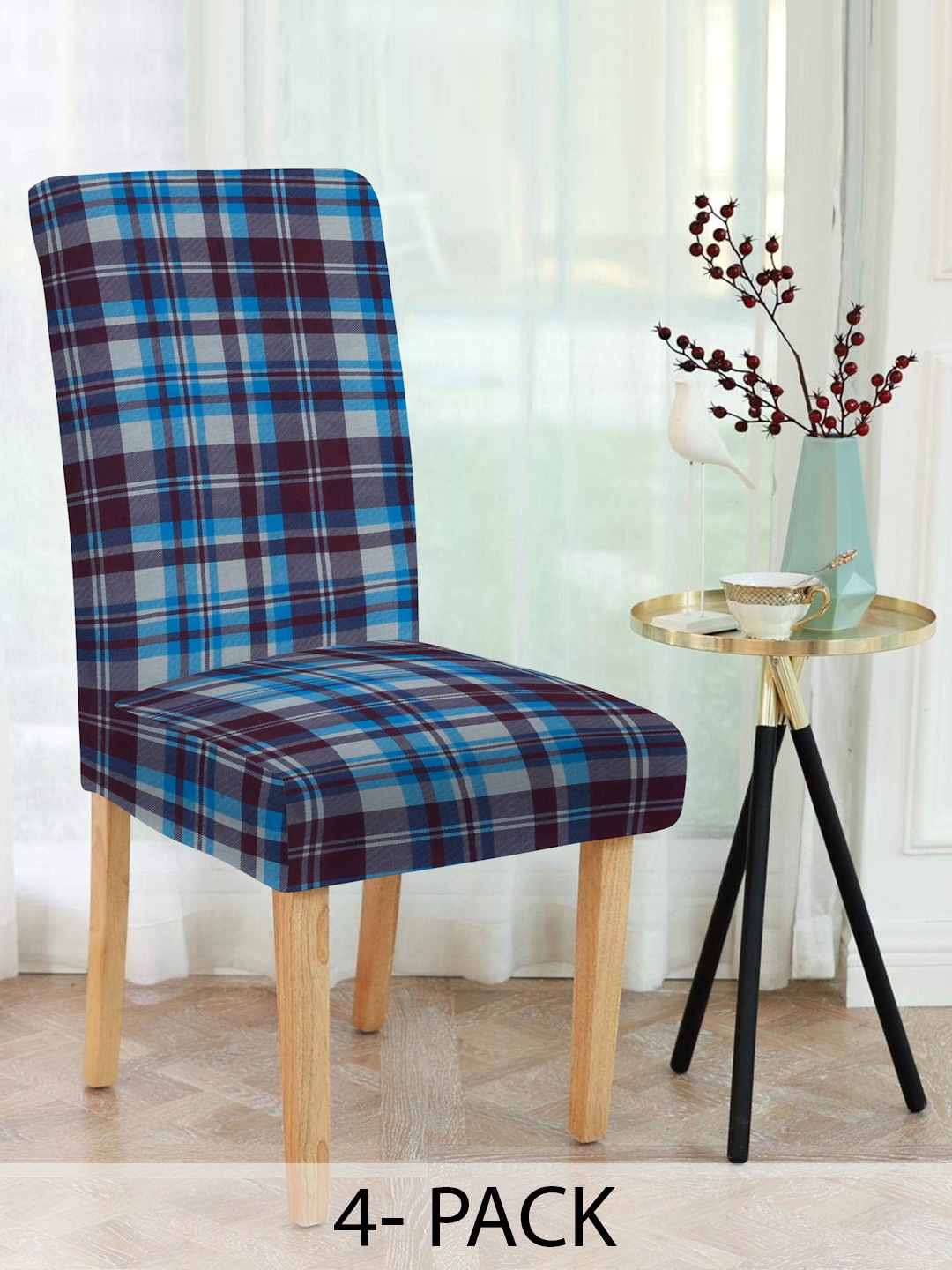 

Slushy Mushy Blue and Maroon 4 Pieces Checked Chair Covers