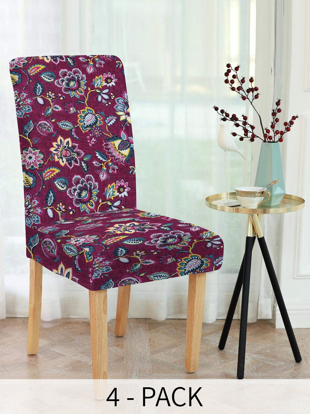 

Slushy Mushy 4-Piece Burgundy & Green Floral Printed Chair Covers