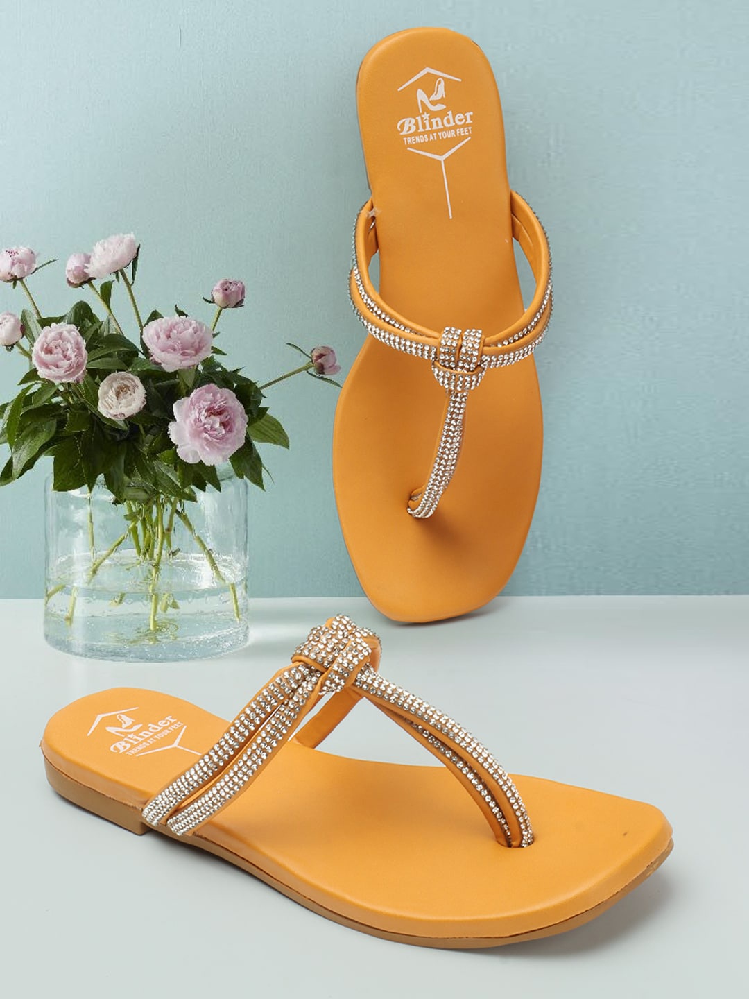 

BLINDER Embellished T-Strap Flats, Yellow