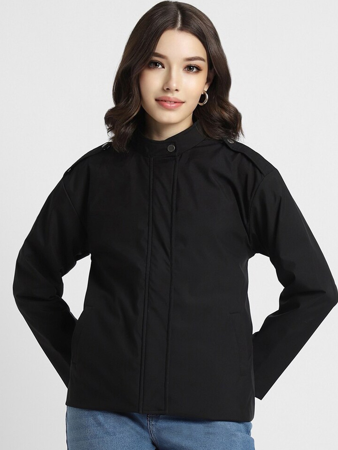 

FOREVER 21 Black Mock Collar Tailored Jacket