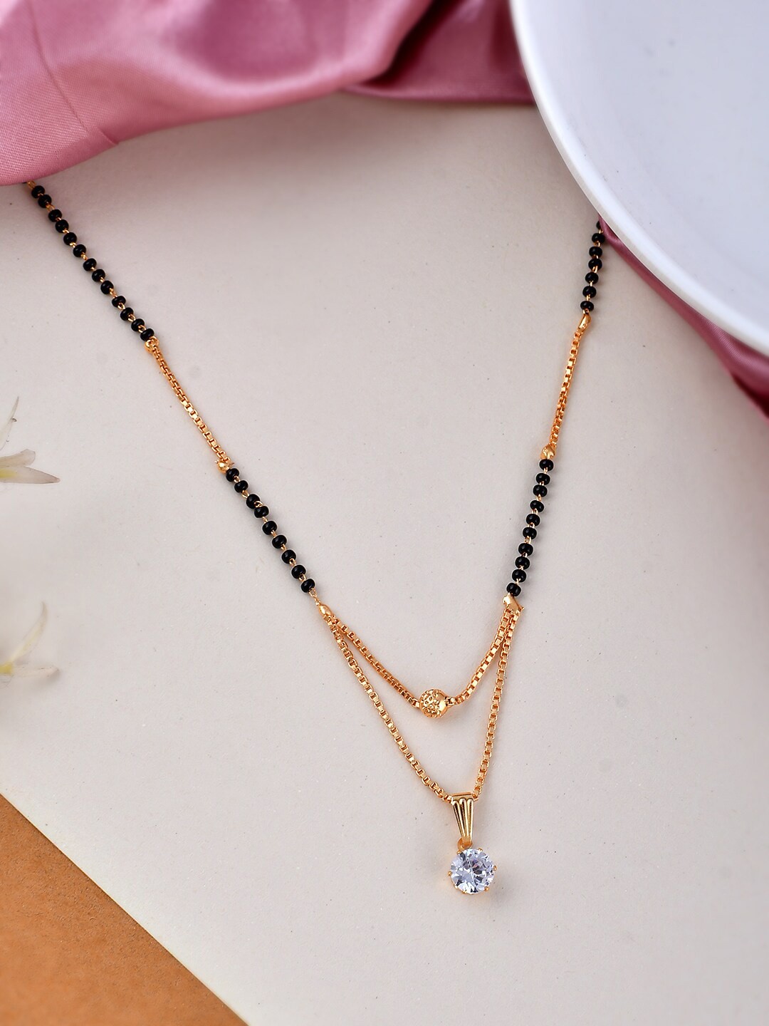 

Silvermerc Designs Gold Plated Stone Studded & Beaded Mangalsutra
