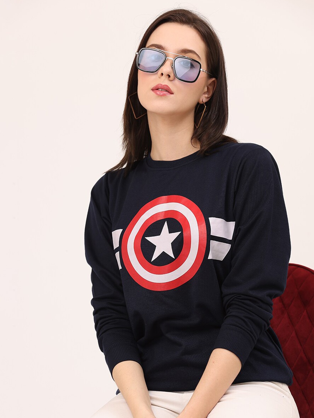 

Leotude Women Navy Blue Printed Sweatshirt