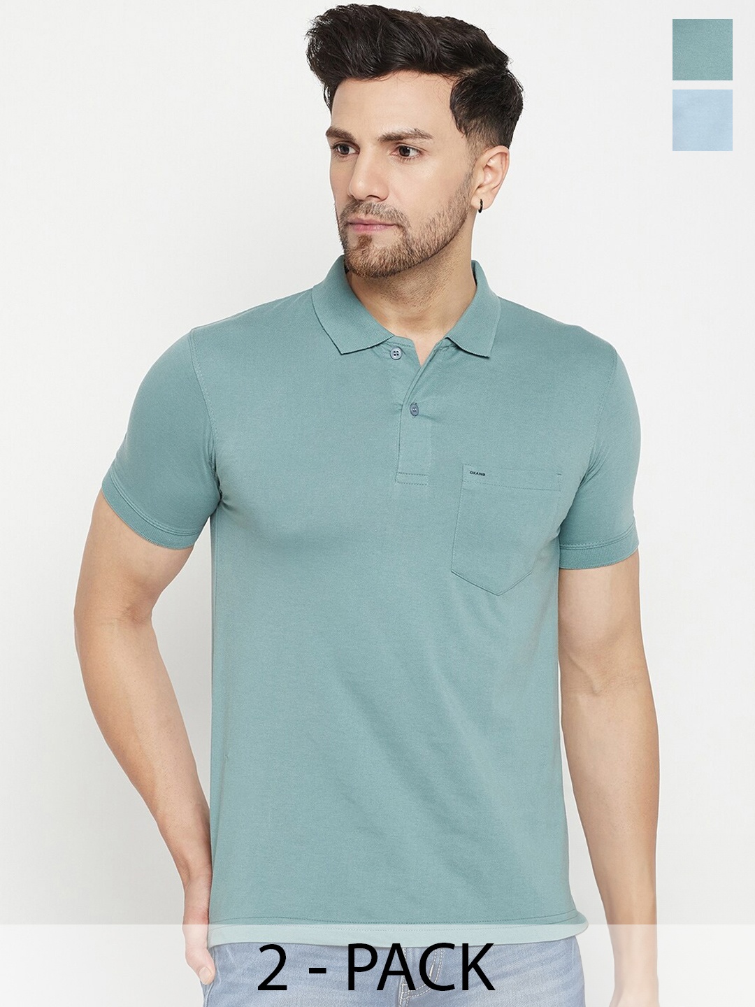 

Okane Pack Of 2 Polo Collar T-Shirt, Green