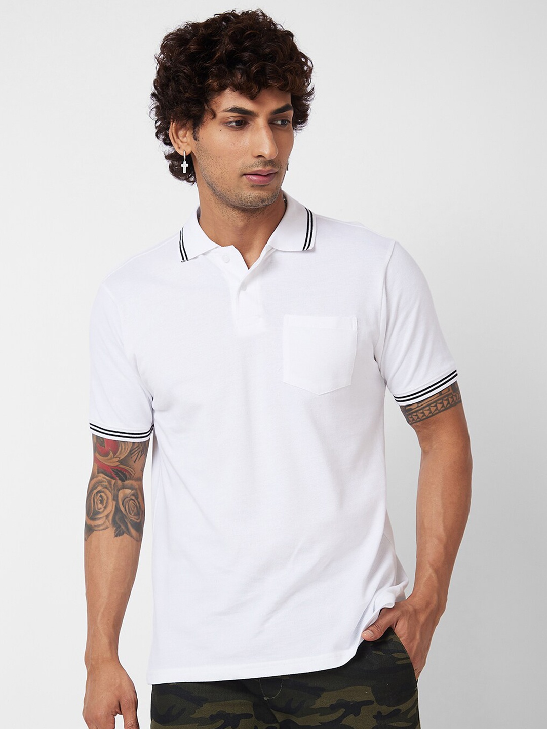 

VASTRADO Polo Collar Cotton T-shirt, White