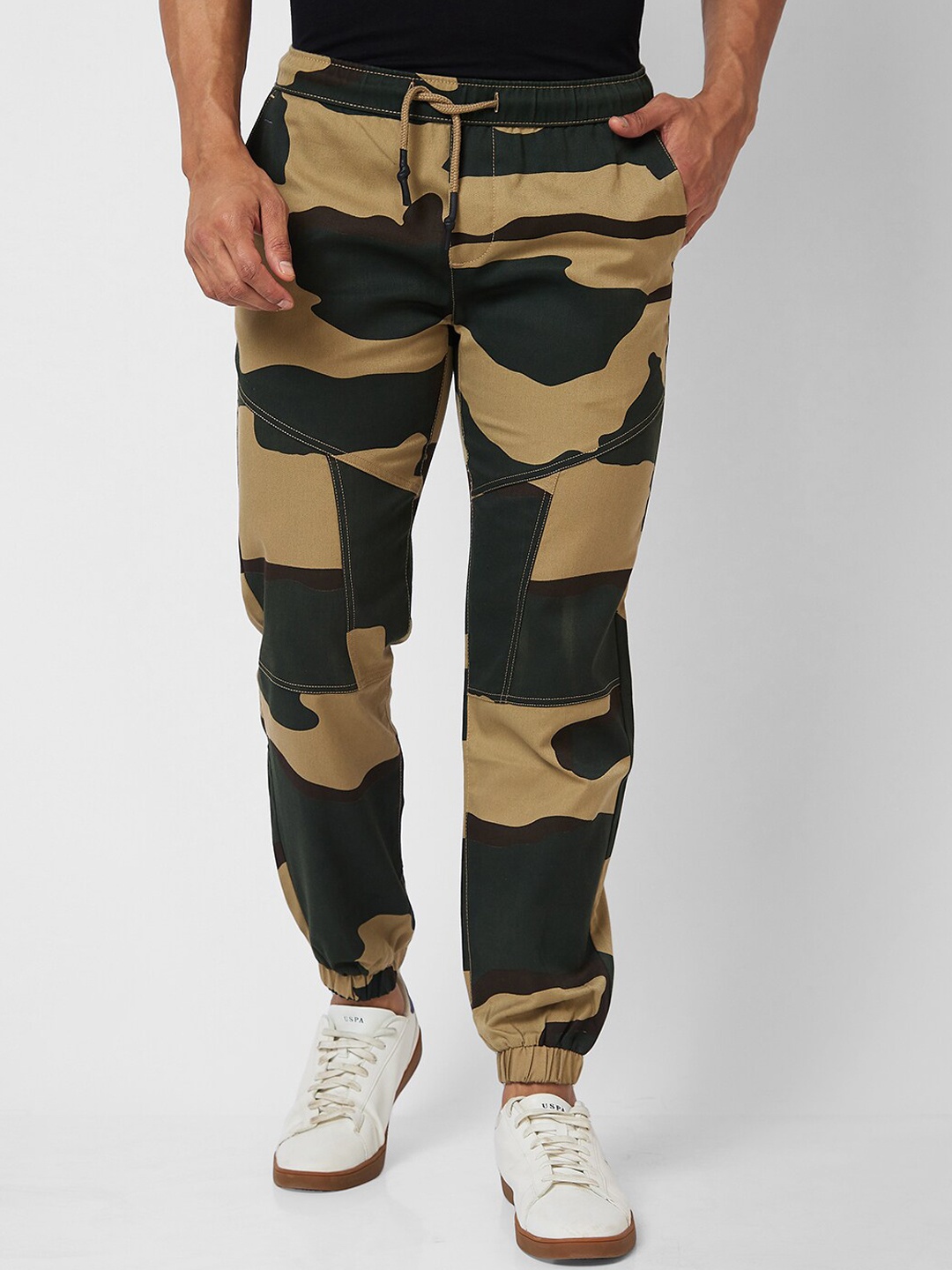 

VASTRADO Men Camouflage Printed Classic Cotton Joggers, Beige