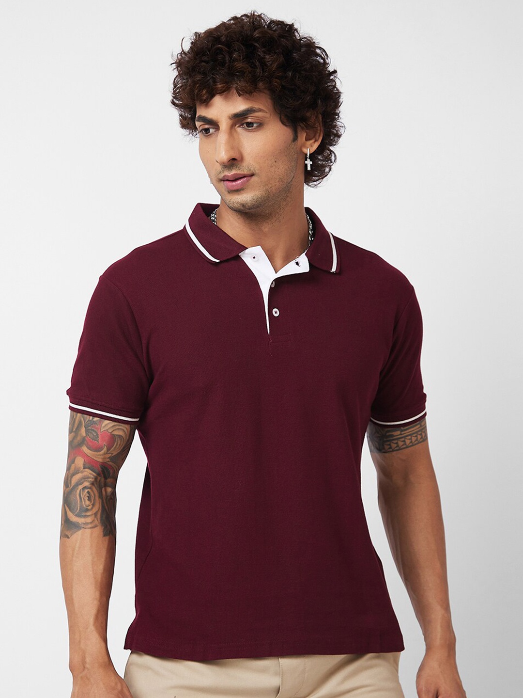 

VASTRADO Polo Collar Cotton T-shirt, Maroon