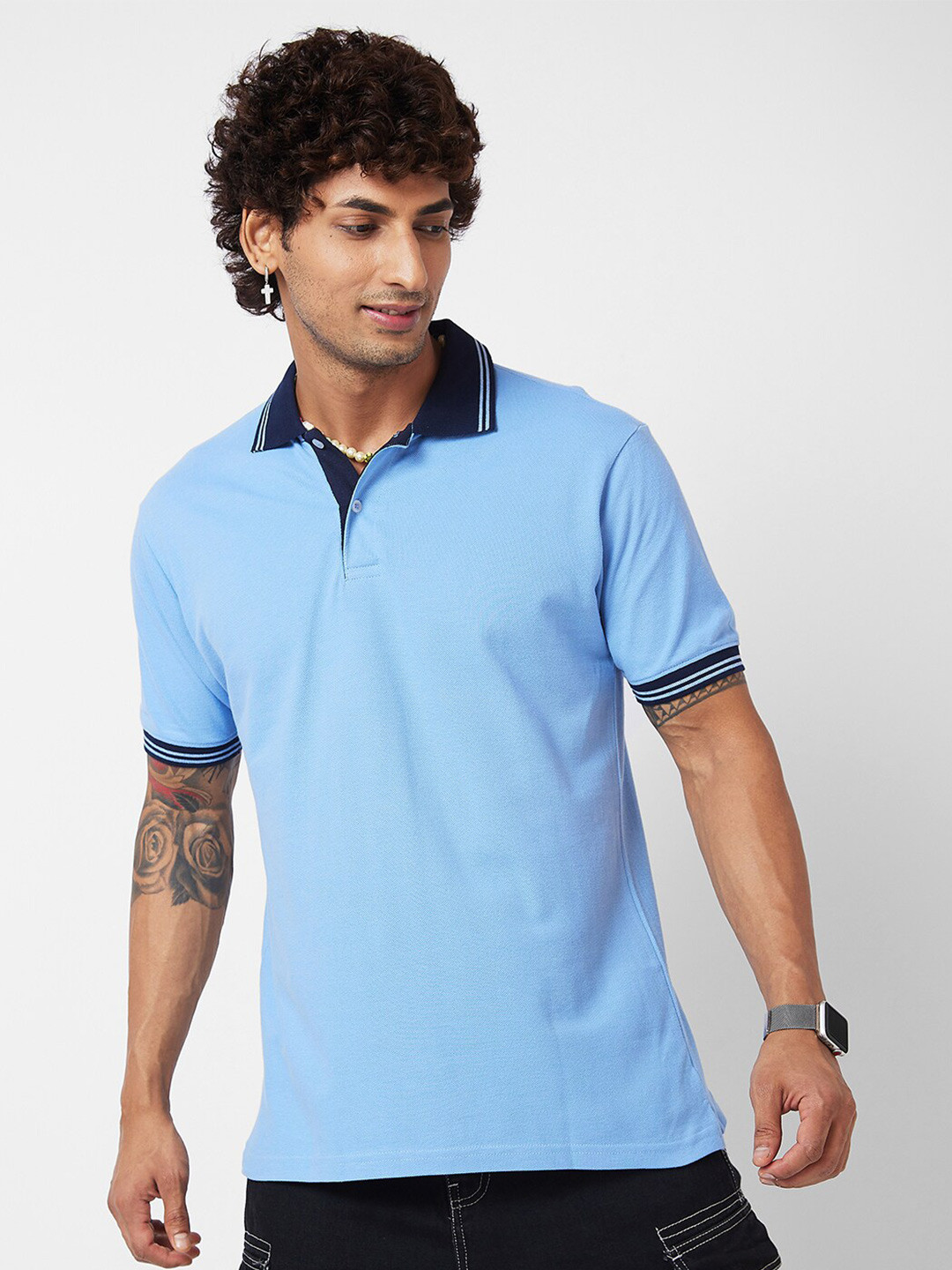 

VASTRADO Polo Collar Cotton T-shirt, Blue