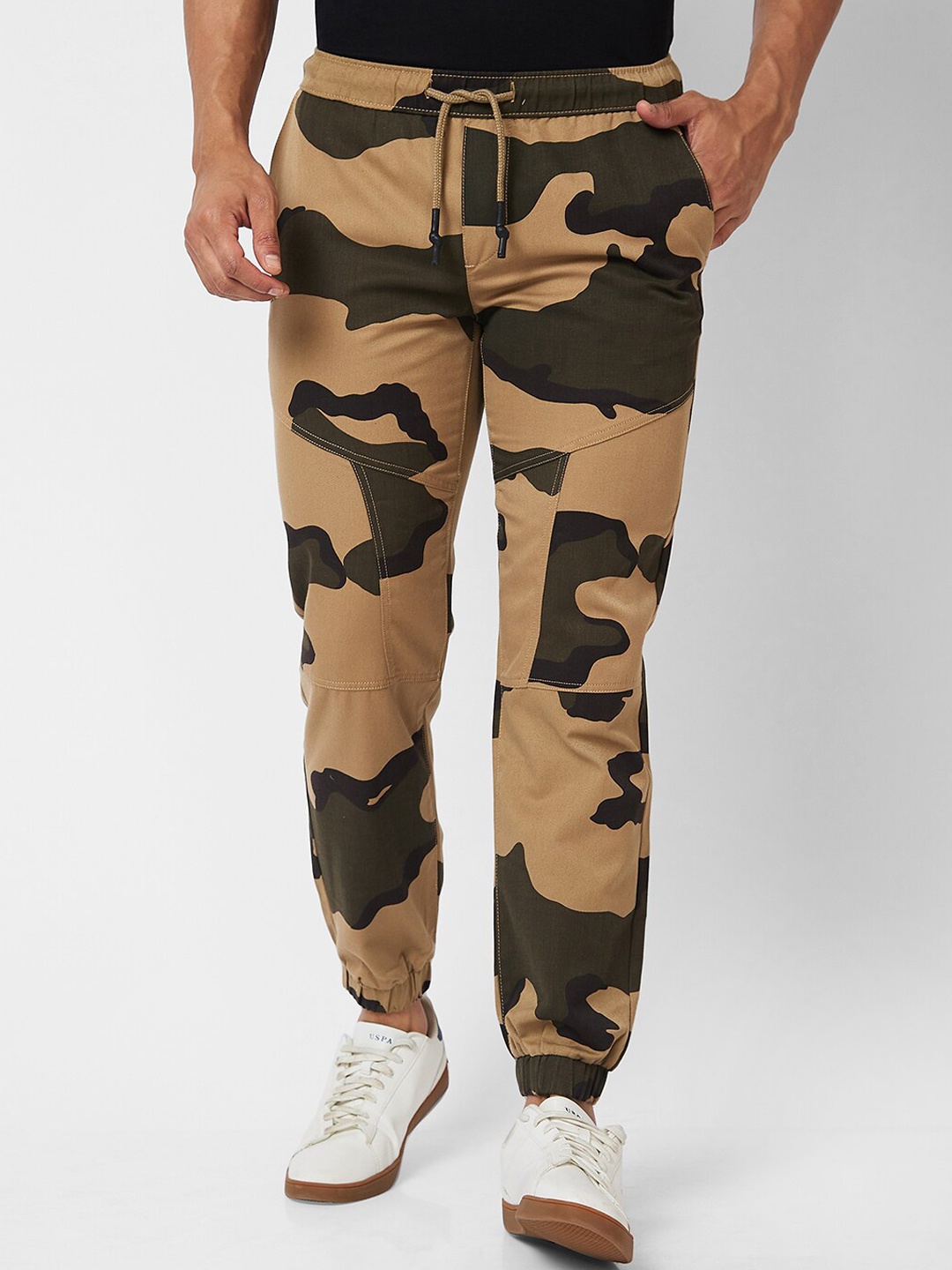 

VASTRADO Men Camouflage Printed Classic Cotton Joggers, Beige